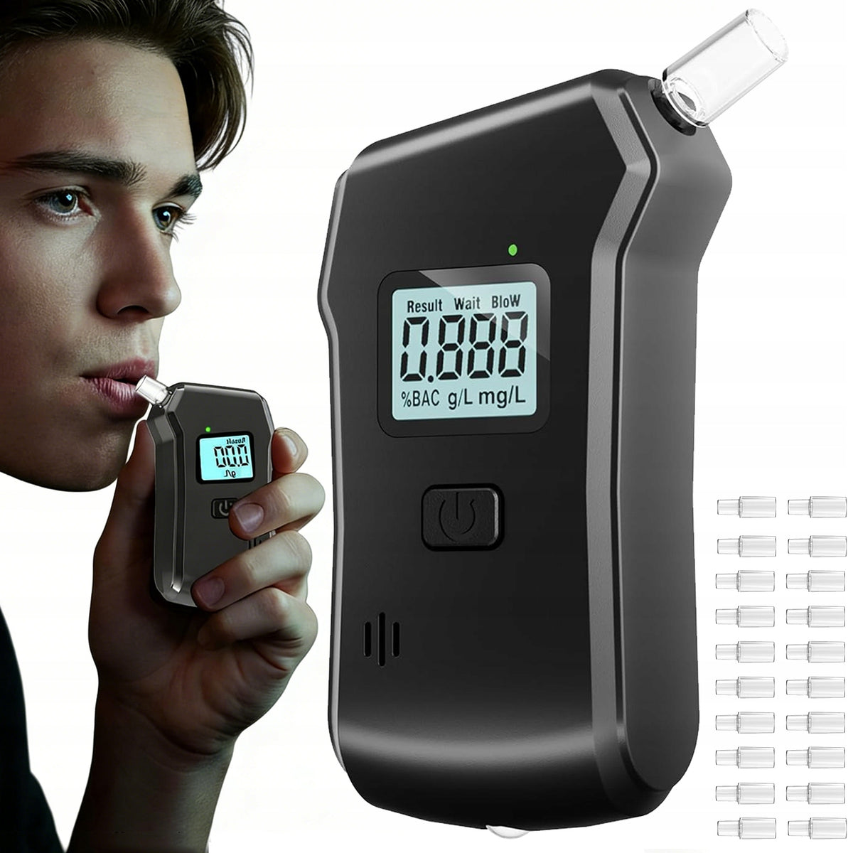 PRECISION PROFESSIONAL LCD DIGITAL BREATHALYZER CALIBRATIONS 20x MOUTHPIECES TESTER