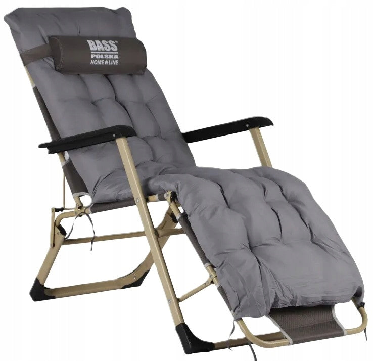 PREMIUM GARDEN CHAIR REINFORCED FOLDING ADJUSTABLE MATTRESS WITH CUSHION Manufacturer code LEŻAK OGRODOWY DC01-GD-GR PLAŻOWY PODUSZKA