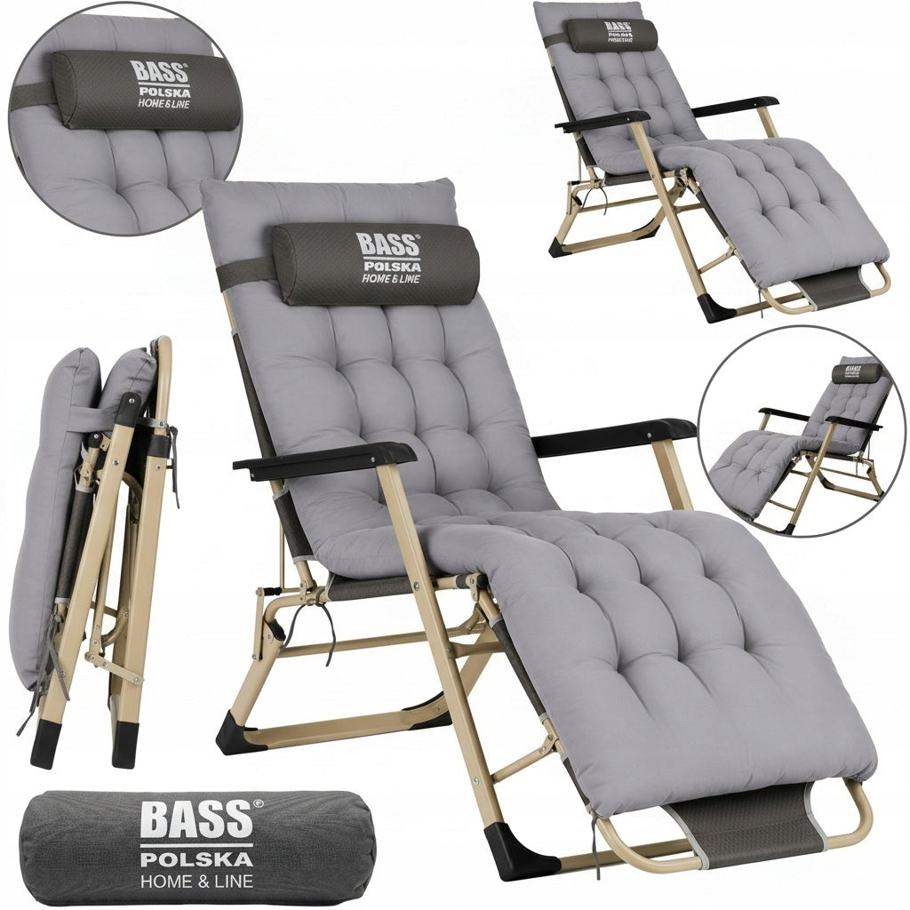 PREMIUM GARDEN CHAIR REINFORCED FOLDING ADJUSTABLE MATTRESS WITH CUSHION
