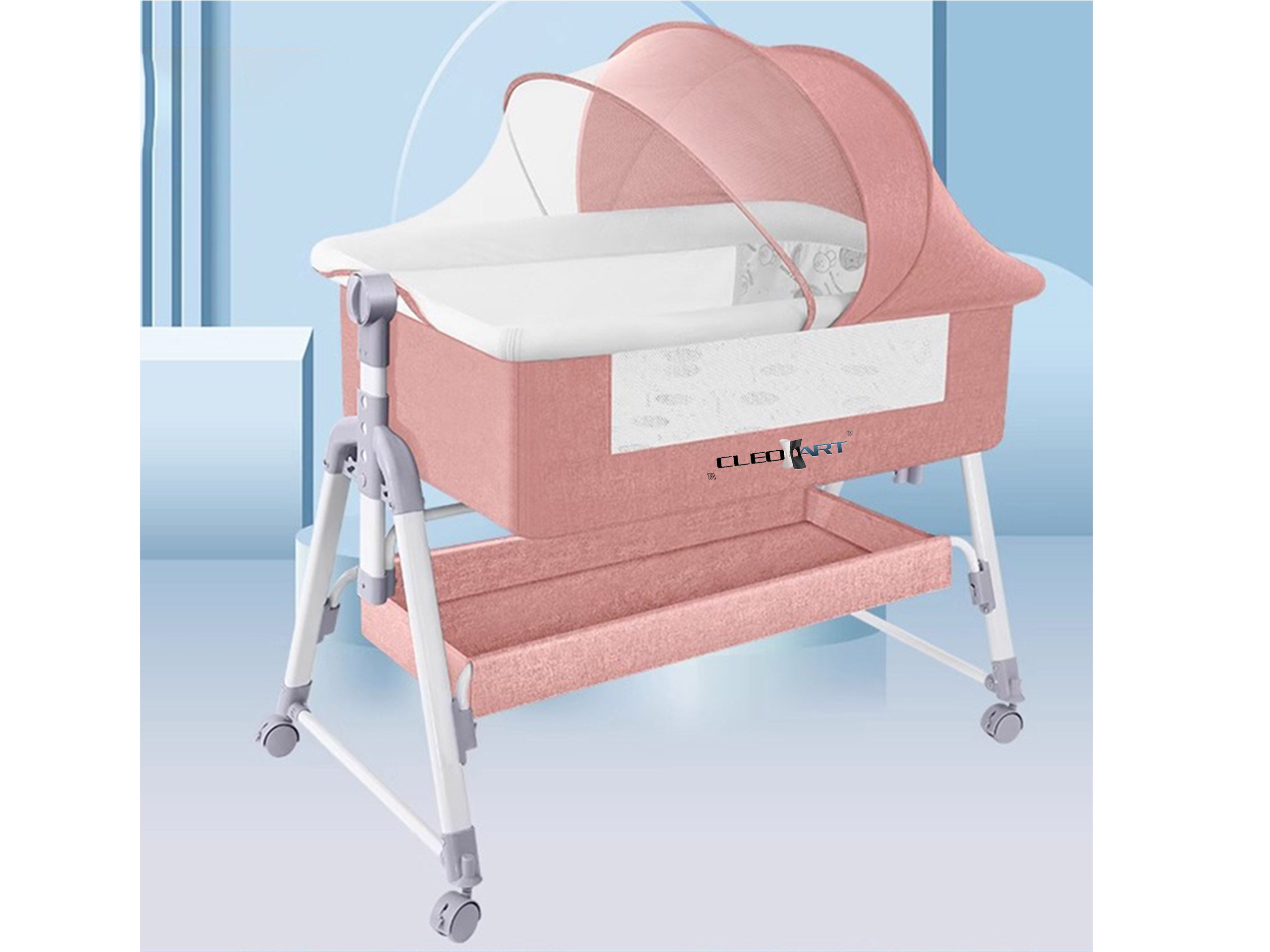 PREMIUM HQ COT FOLDING TRAVEL CRADLE MOSQUITO NET BASKET PINK Brand Cleo Art