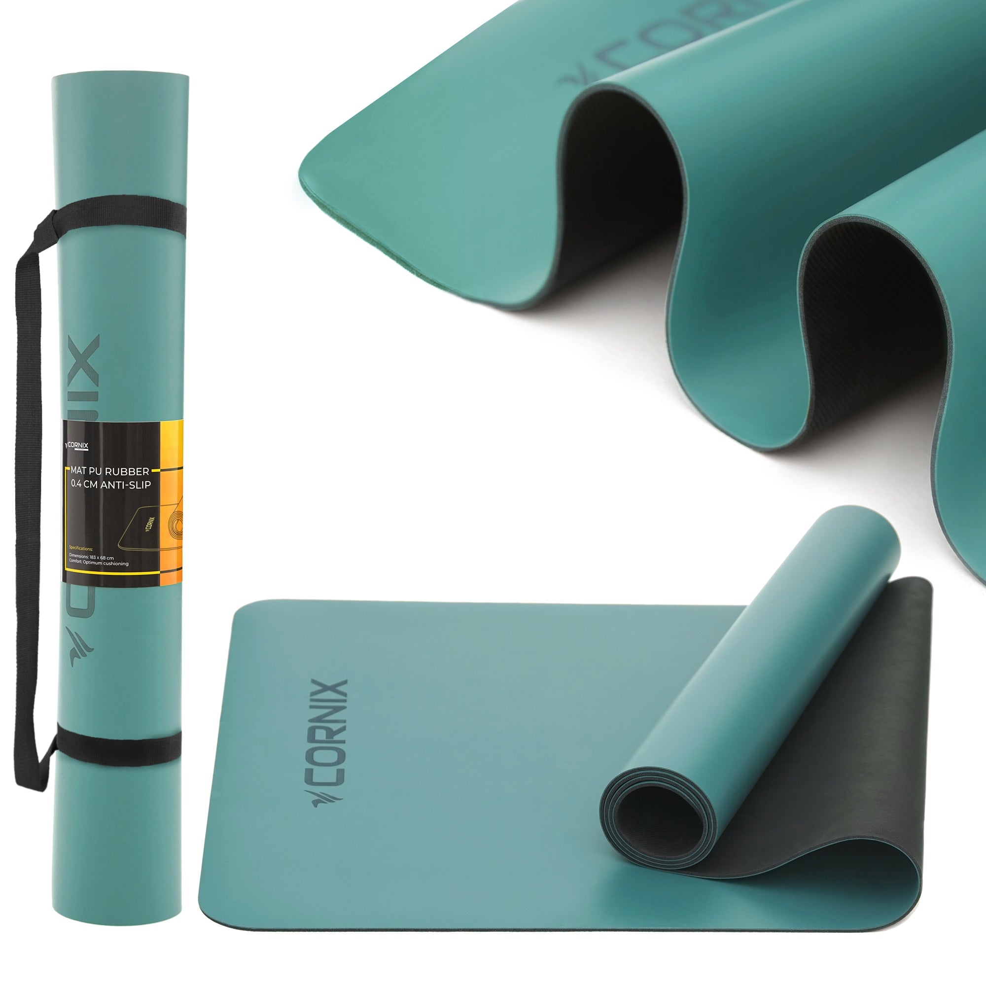 PREMIUM YOGA MAT CORNIX 183x68 4MM RUBBER + PU NON-SLIP WIDE