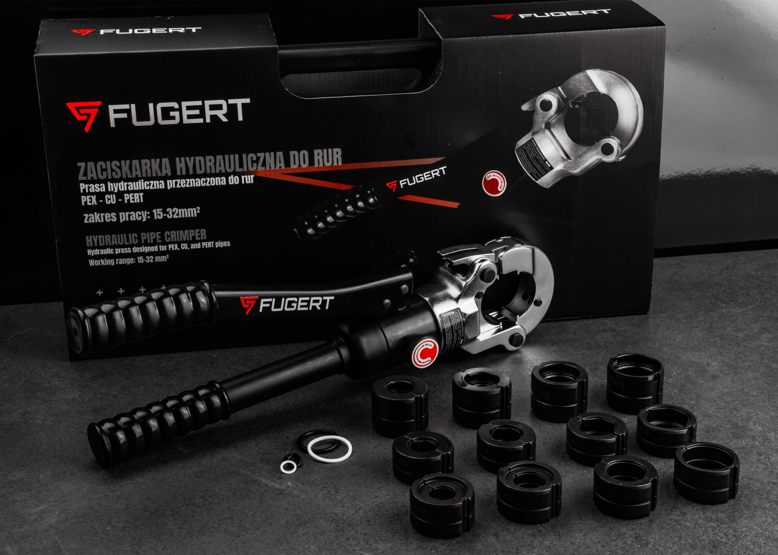 PRESS CRIMPING MACHINE FOR PEX PIPES HYDRAULIC DIES V/U/TH 15-32MM + SUITCASE Brand FUGERT