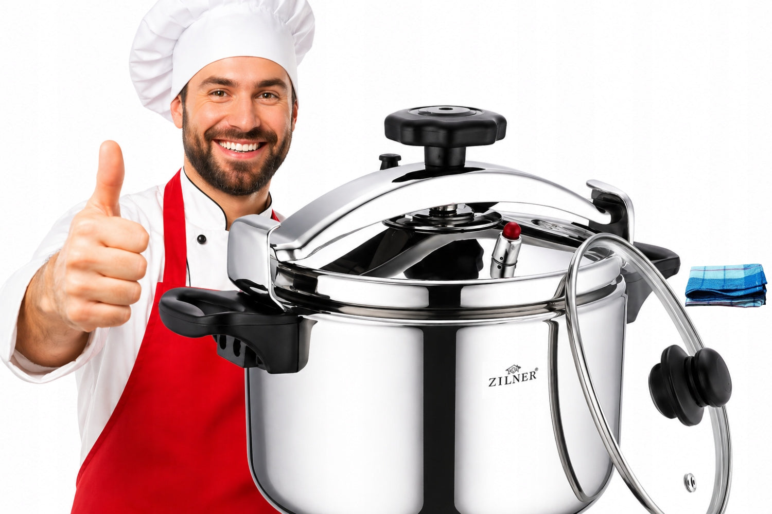 PRESSURE COOKER 11 LITERS PRESSURE STEEL POT INDUCTION LID TOWEL