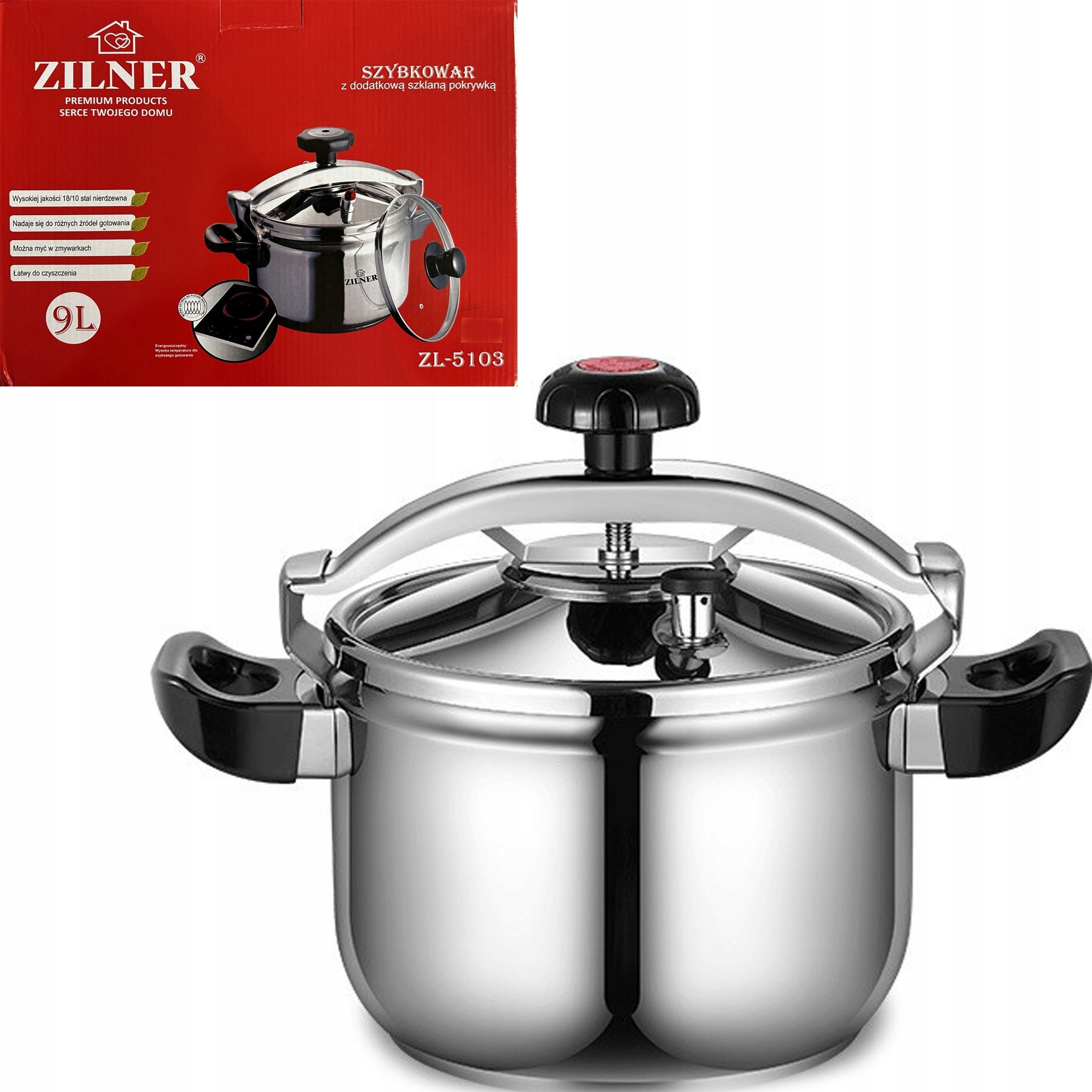 PRESSURE COOKER INDUCTION GAS 9 LITERS STAINLESS STEEL PRESSURE POT+COVER Manufacturer code WLEPA FIRMOWA GRATIS