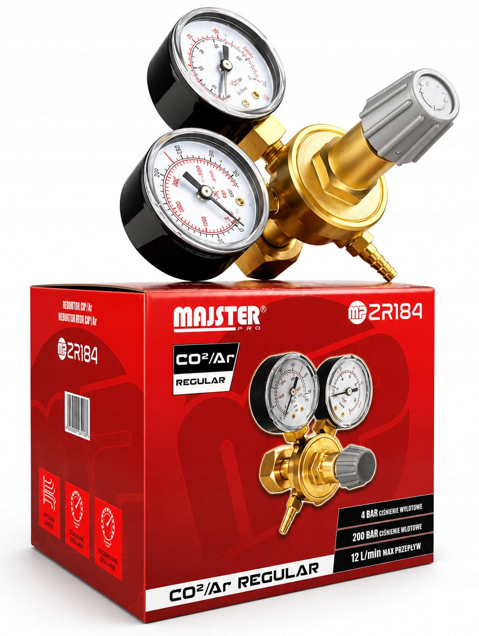 PRESSURE REDUCER 2 VALVES CO2 ARGON 230 BAR PRESSURE 0,5 - 10 FOR CYLINDERS Packaging status original