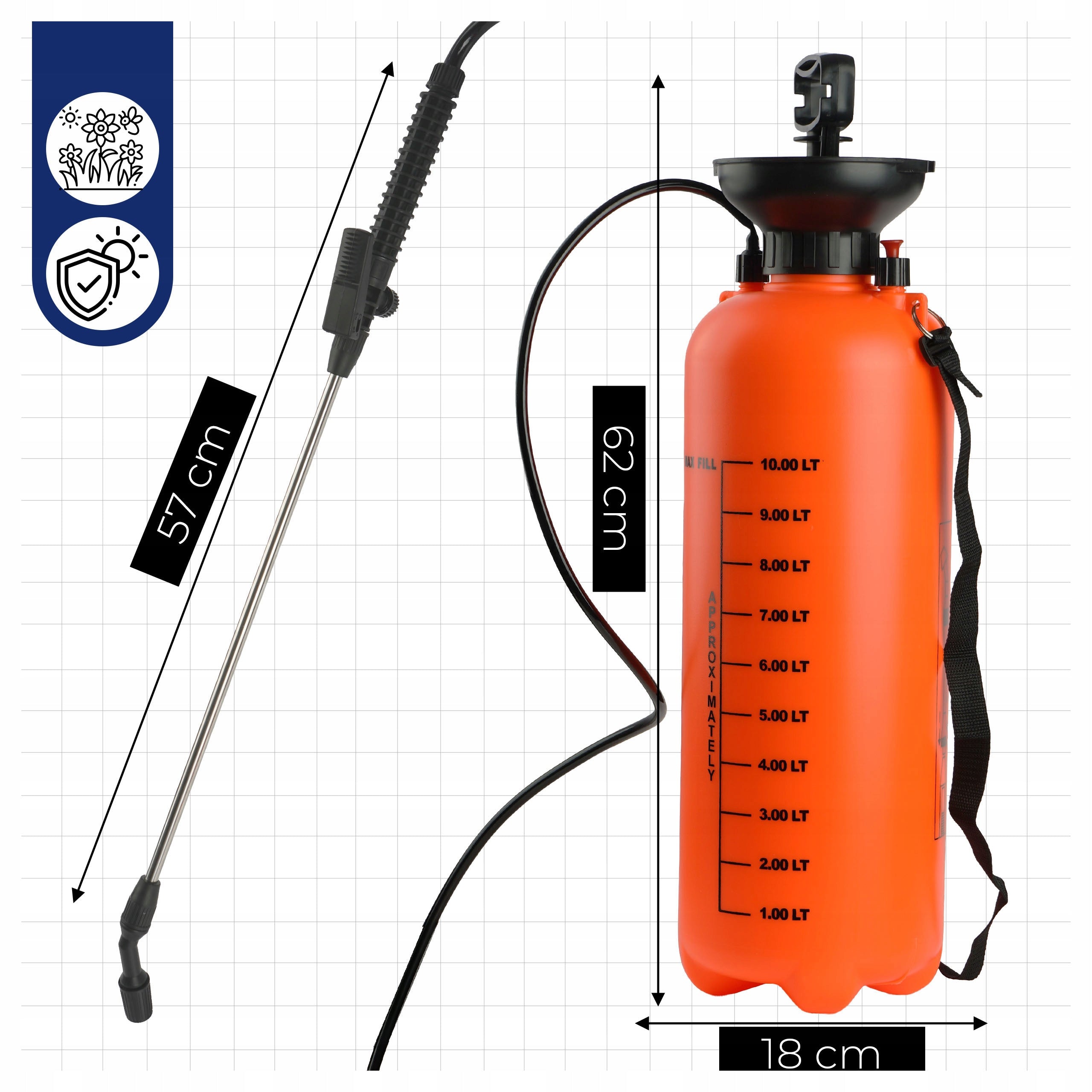PRESSURE SPRAYER Begris Garden Handheld 10 L lance 57 cm Adjustable Packaging status original