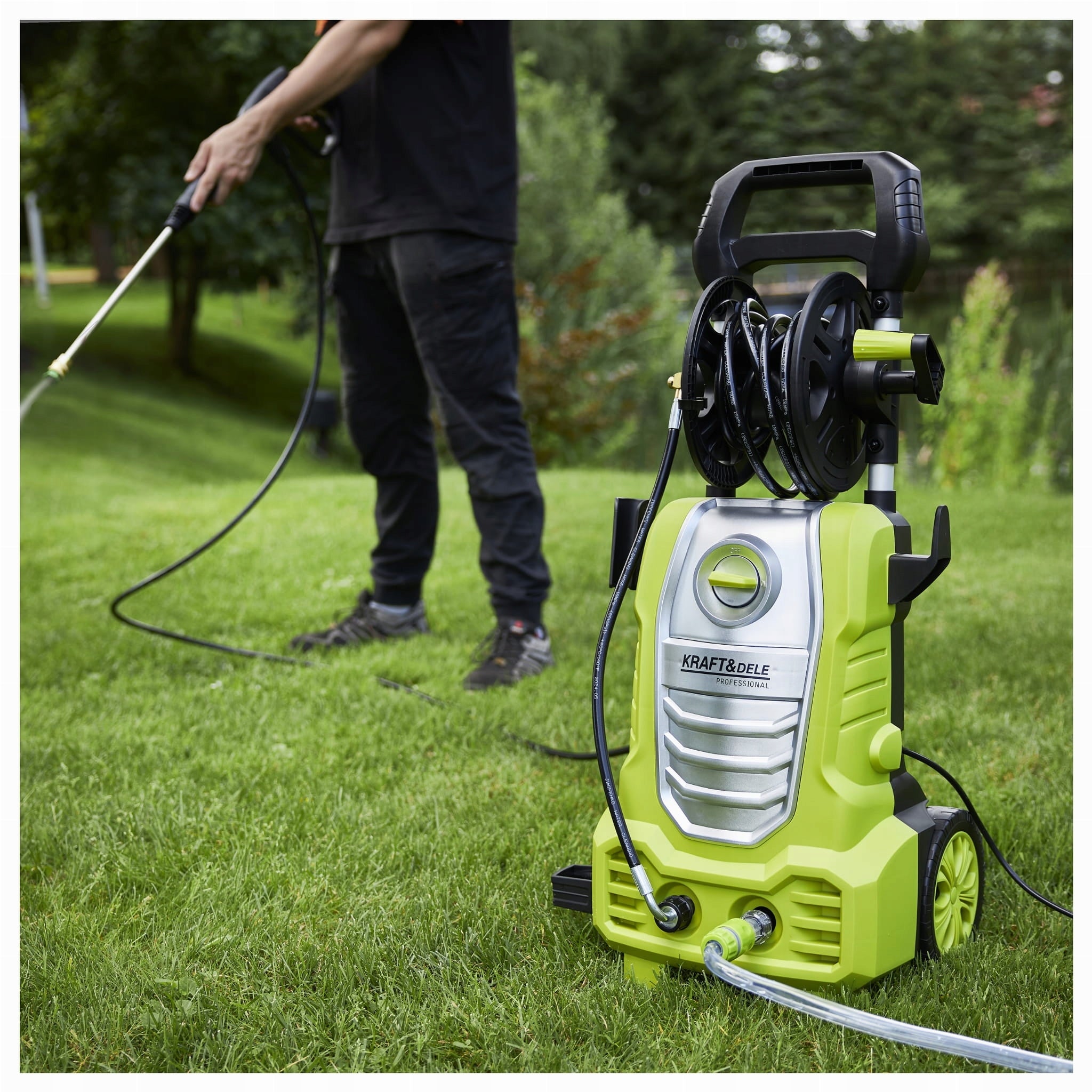 PRESSURE WASHER 280 BAR SELF-SUCTION PUMP 3000W HOSE RETRACTOR + LIQUID KARCHER Manufacturer code 423_karch