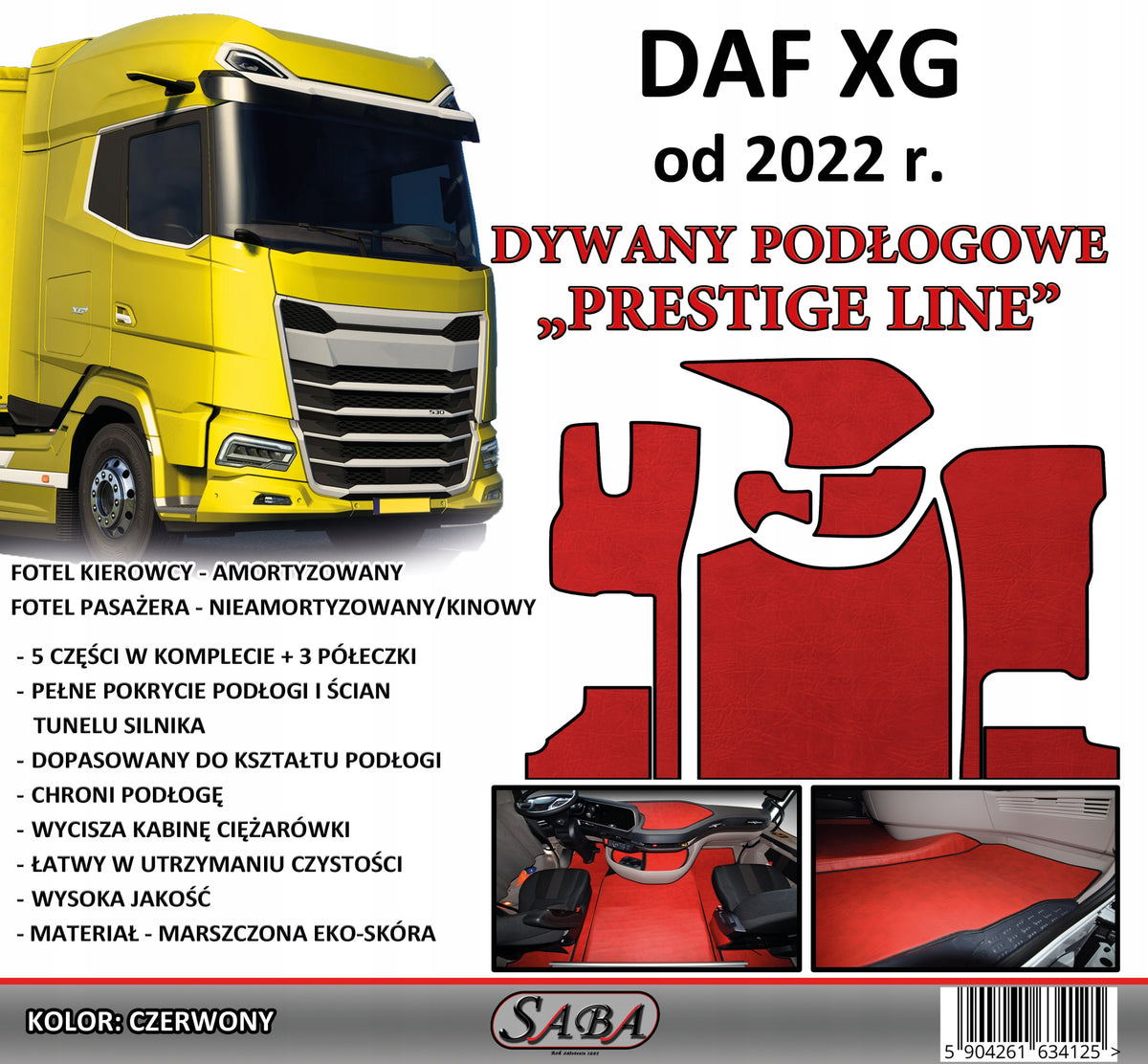 PRESTIGE-LINE DAF XG floor mats from 2022 crinkled faux leather Manufacturer's catalog number ZPHU SABA S.C.