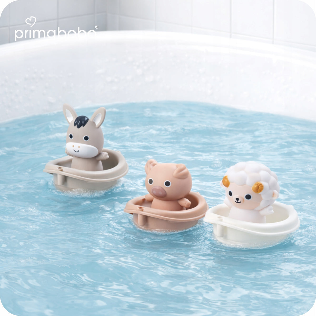 PRIMABOBO Bath Toys for Kids Set of Puppets with Boats Animals Packaging status original