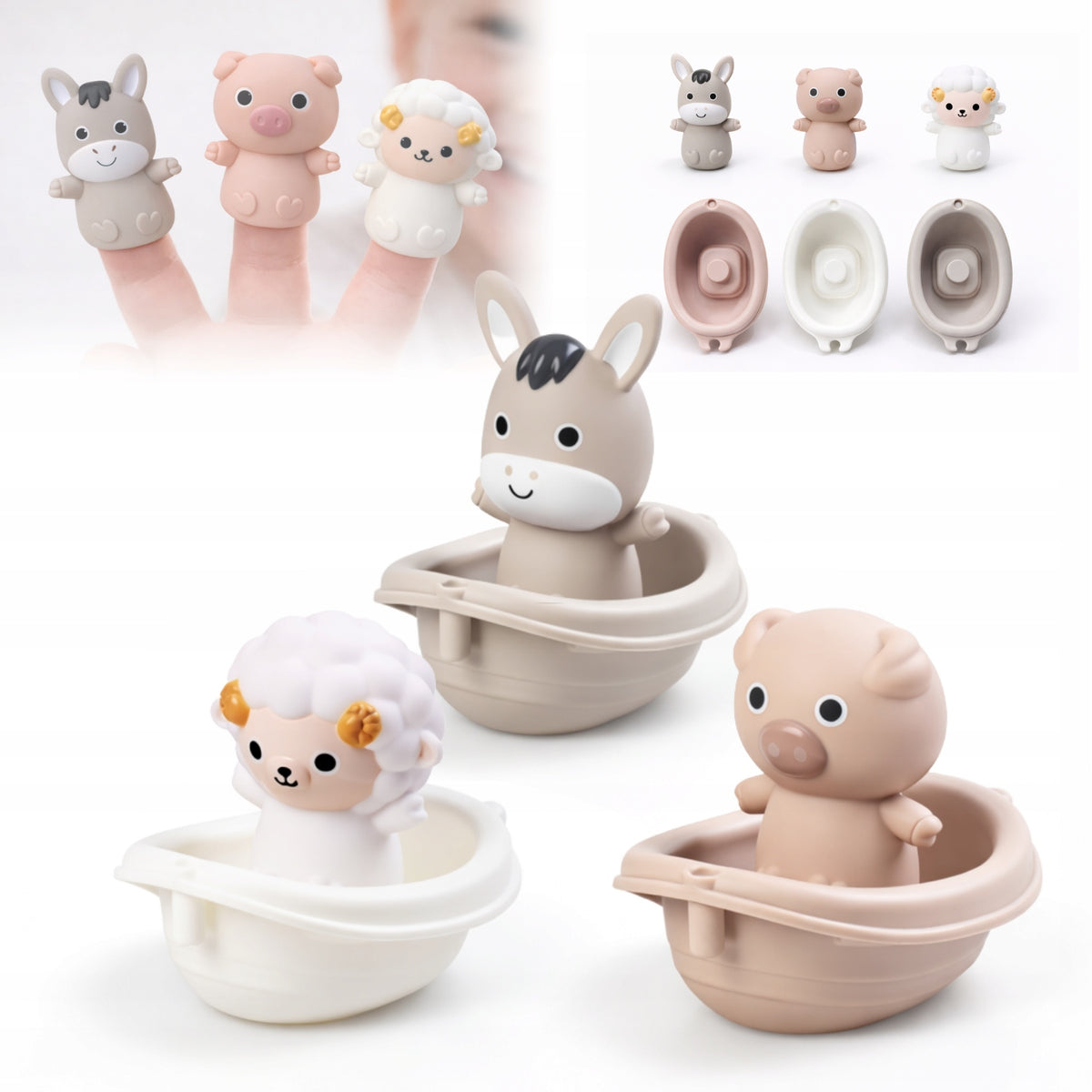 PRIMABOBO Bath Toys for Kids Set of Puppets with Boats Animals