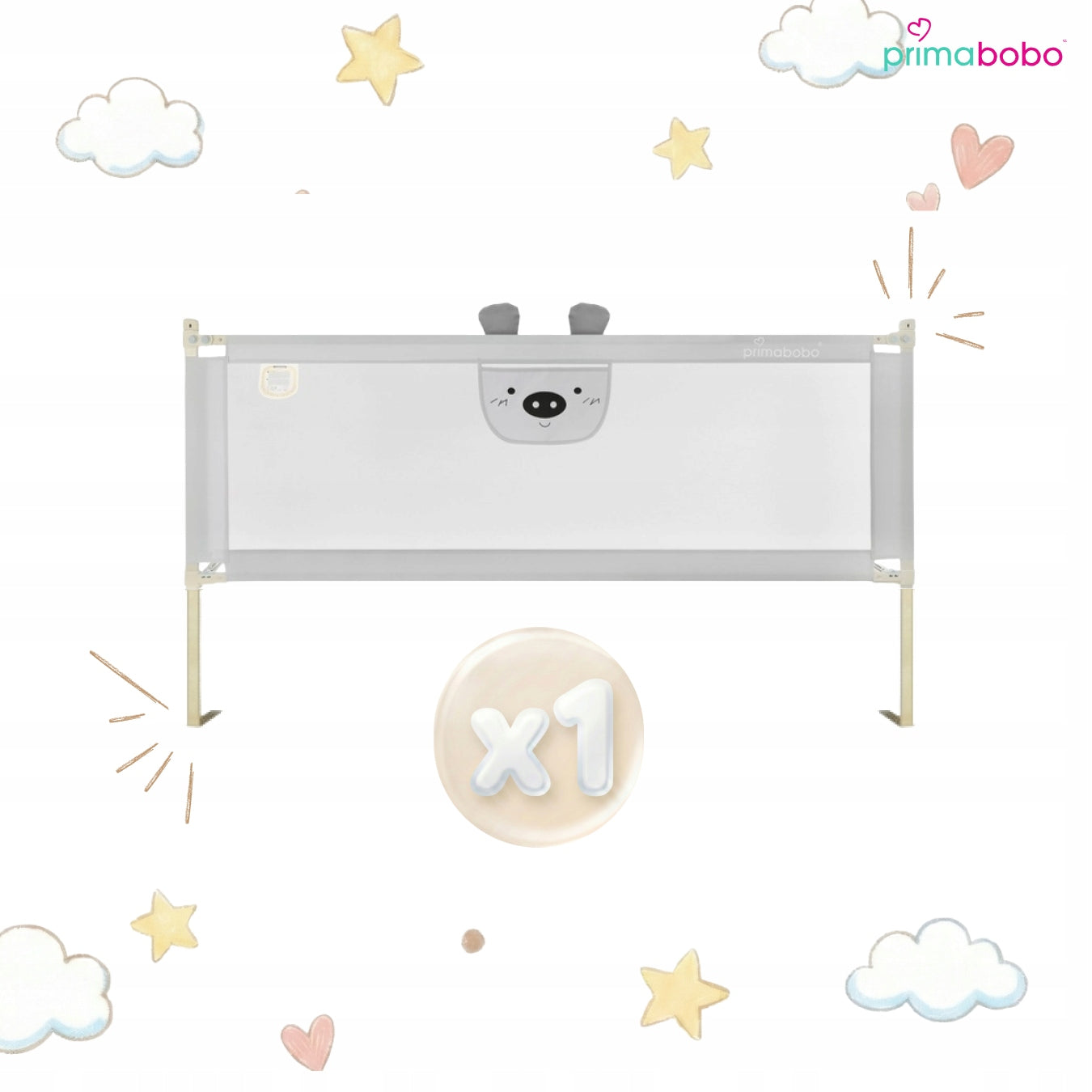 PRIMABOBO Protective barrier for bed BEAR 200cm FOLDING, for children GREY Packaging status original