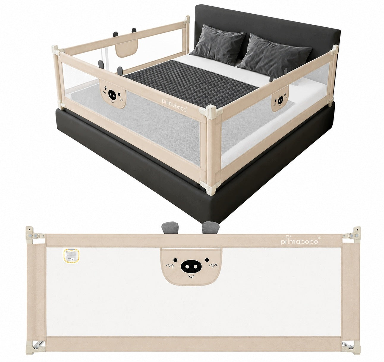 PRIMABOBO Protective barrier for bed BEAR 200x140cm 3 pcs Folding BEIGE