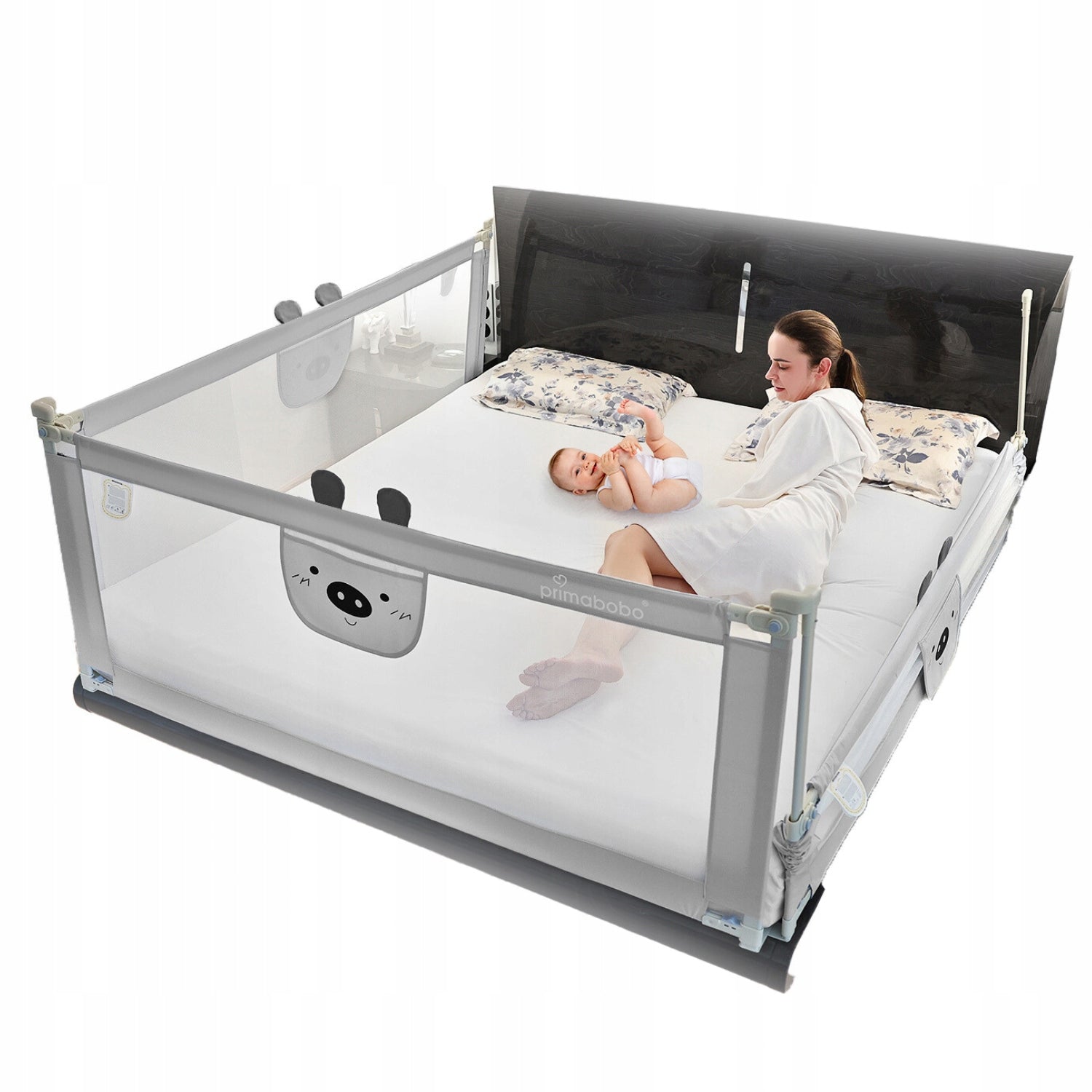 PRIMABOBO Protective barrier for bed BEAR 200x140cm 3 pcs Folding GREY