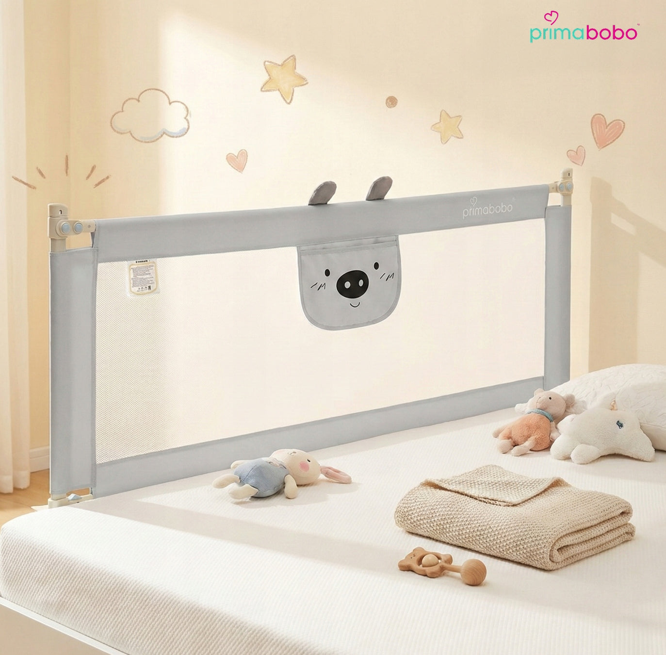 PRIMABOBO Protective barrier for bed BEAR 3x200cm folding safe GREY Packaging status original