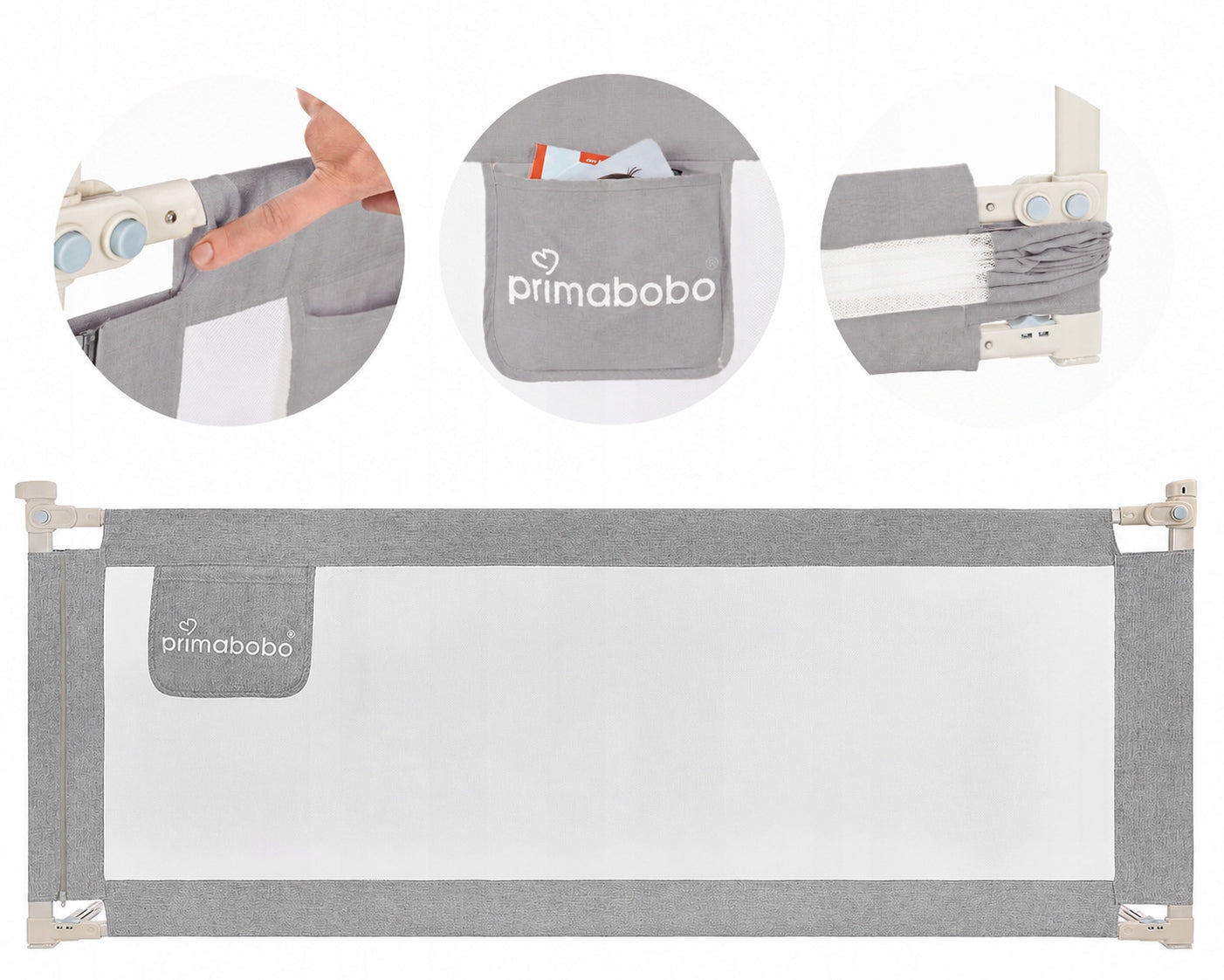PRIMABOBO Protective barrier for bed CLASSIC 160cm for children HIGH GREY