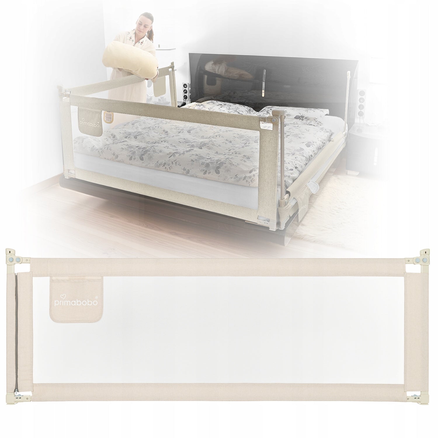 PRIMABOBO Protective barrier for bed CLASSIC 200cm for children HIGH BEIGE