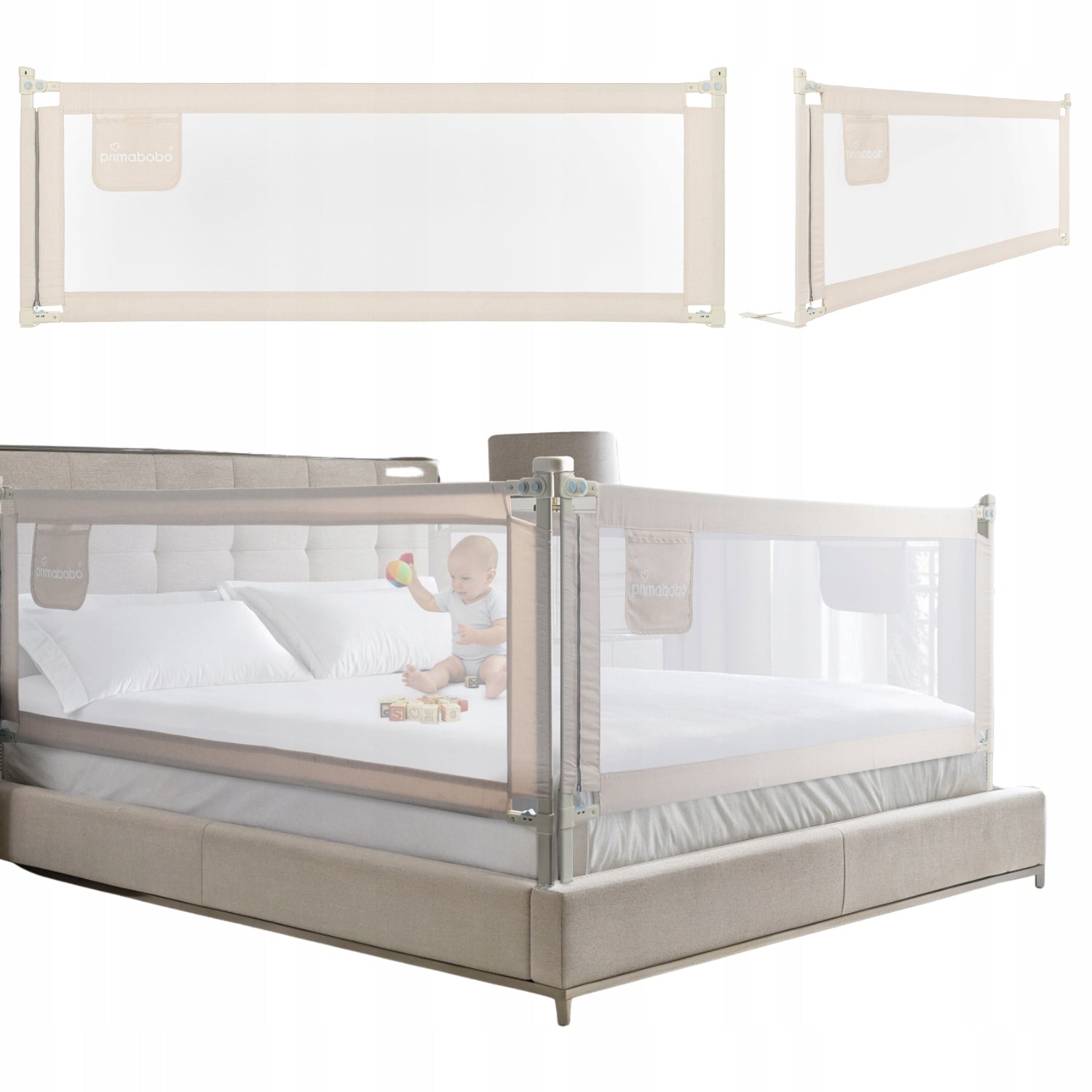 PRIMABOBO Protective barrier for bed CLASSIC 200x140cm 3 pcs Folding BEIGE