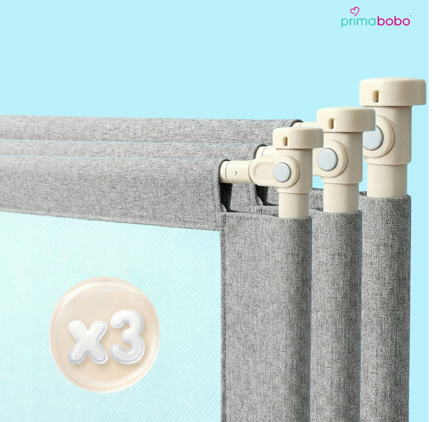 PRIMABOBO Protective barrier for bed CLASSIC 200x140cm 3 pcs Folding GREY Packaging status original