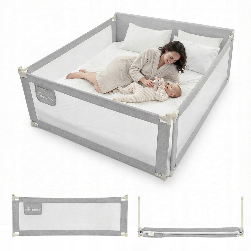 PRIMABOBO Protective barrier for bed CLASSIC 200x160cm 3 pcs Folding GREY