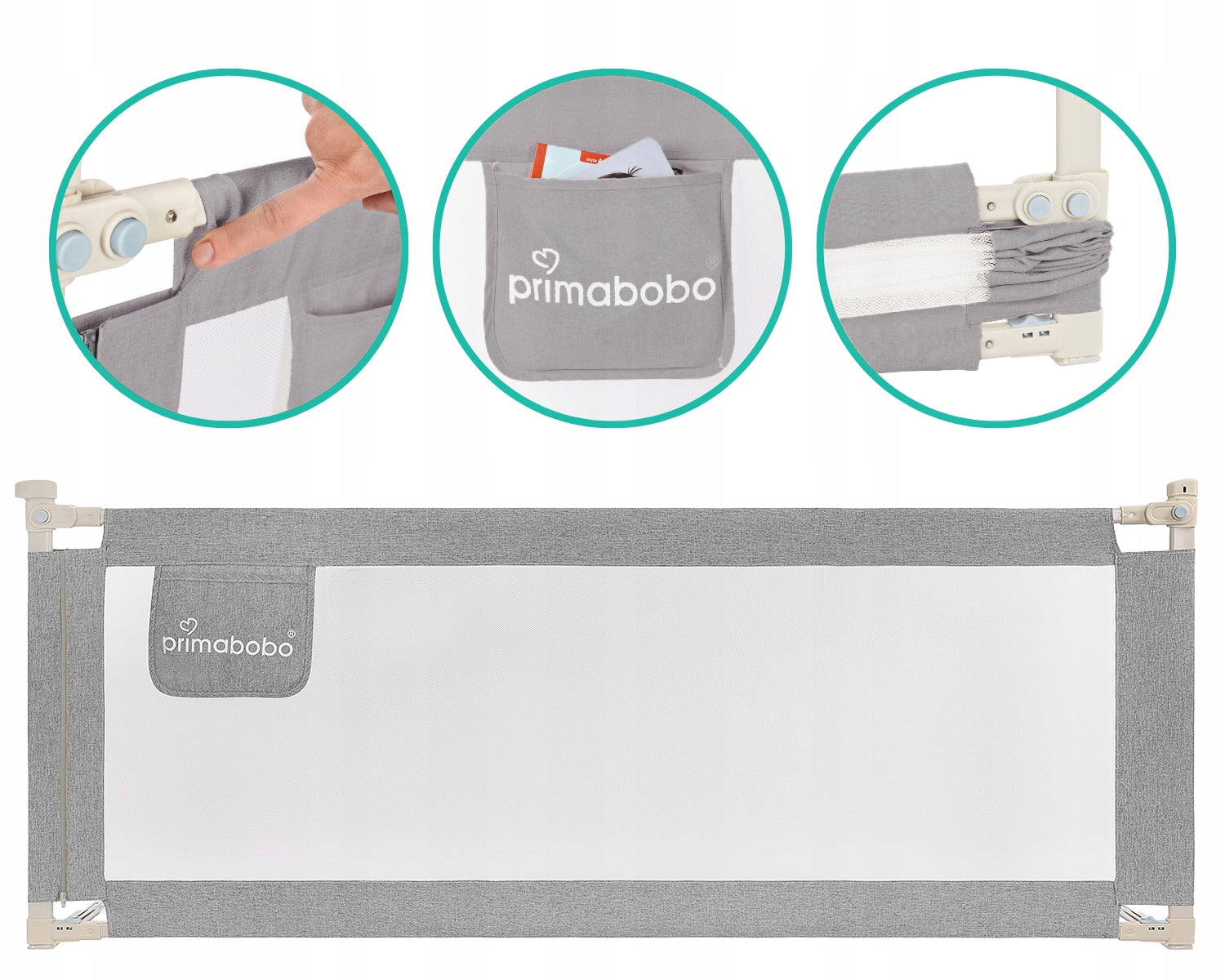 PRIMABOBO Protective barrier for bed CLASSIC 200x180cm 3 pcs Folding GREY Packaging status original
