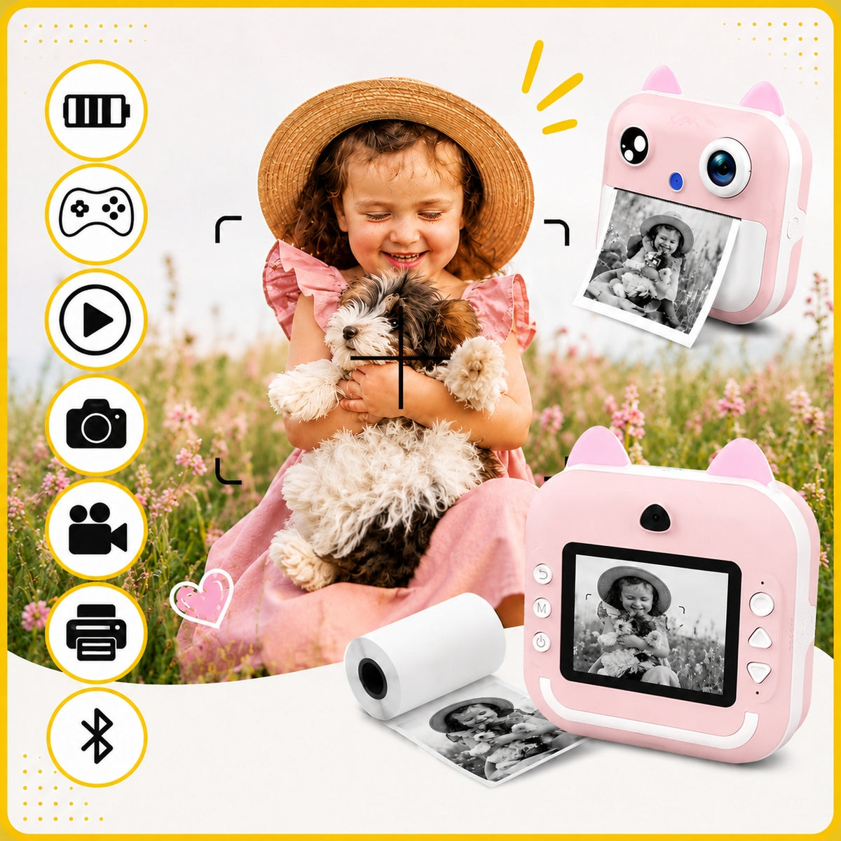 PRINT CAMERA MINI THERMAL PRINTER FOR CHILDREN 23 ROLLS INSTANT Manufacturer code Aparat dla dzieci 23 rolek Różowy
