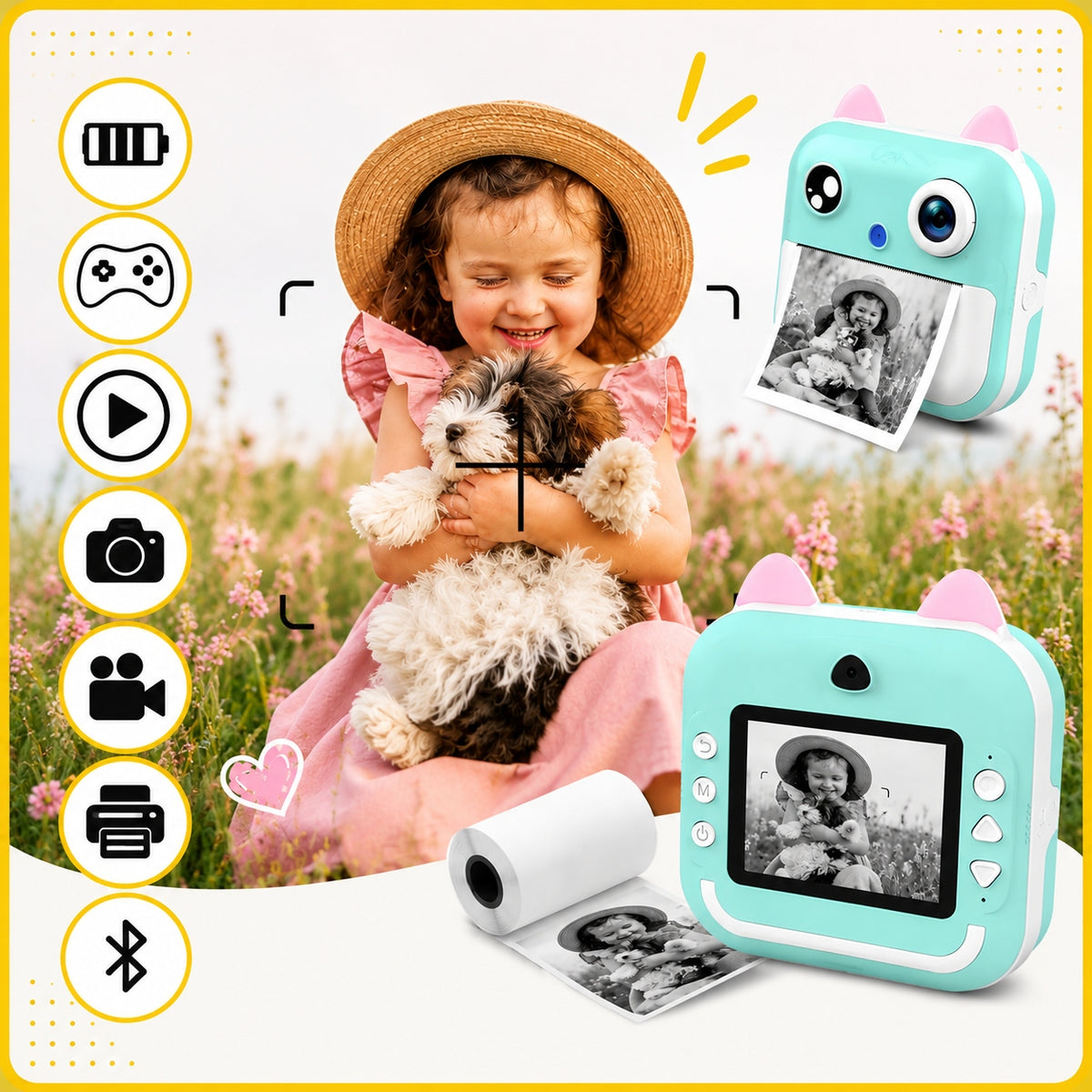 PRINT CAMERA MINI THERMAL PRINTER FOR CHILDREN 23 ROLLS INSTANT Manufacturer code Aparat dla dzieci mini drukarka termiczna