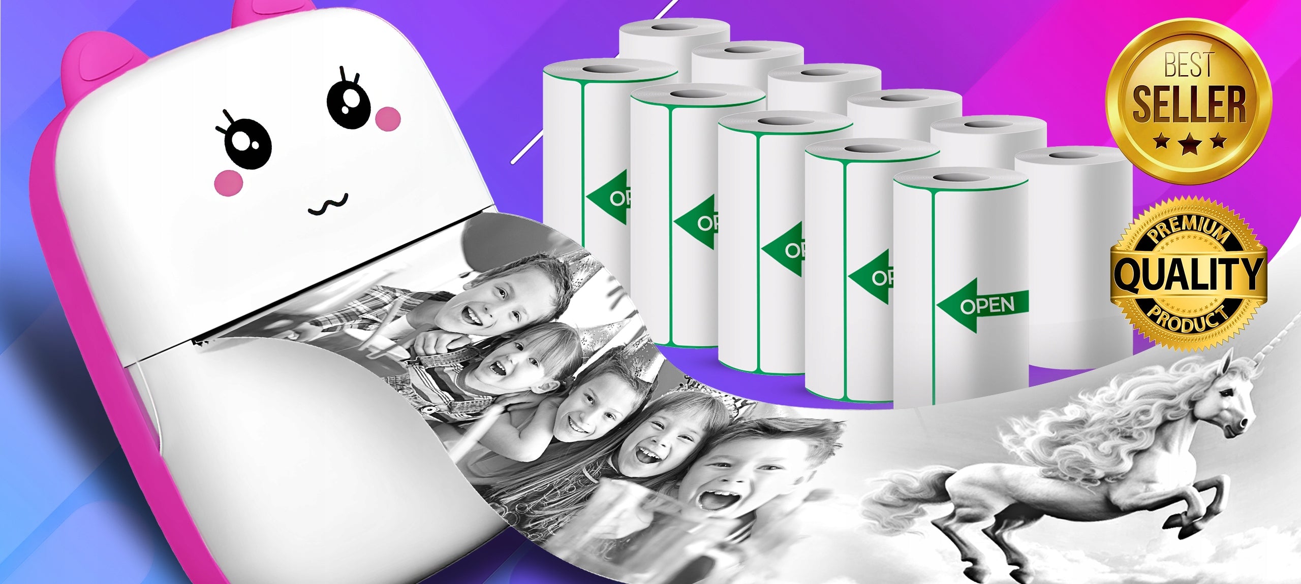 PRINT MINI THERMAL PRINTER MINI CAT FOR STICKER PHOTOS + 11 PCS ROLLS Packaging status original