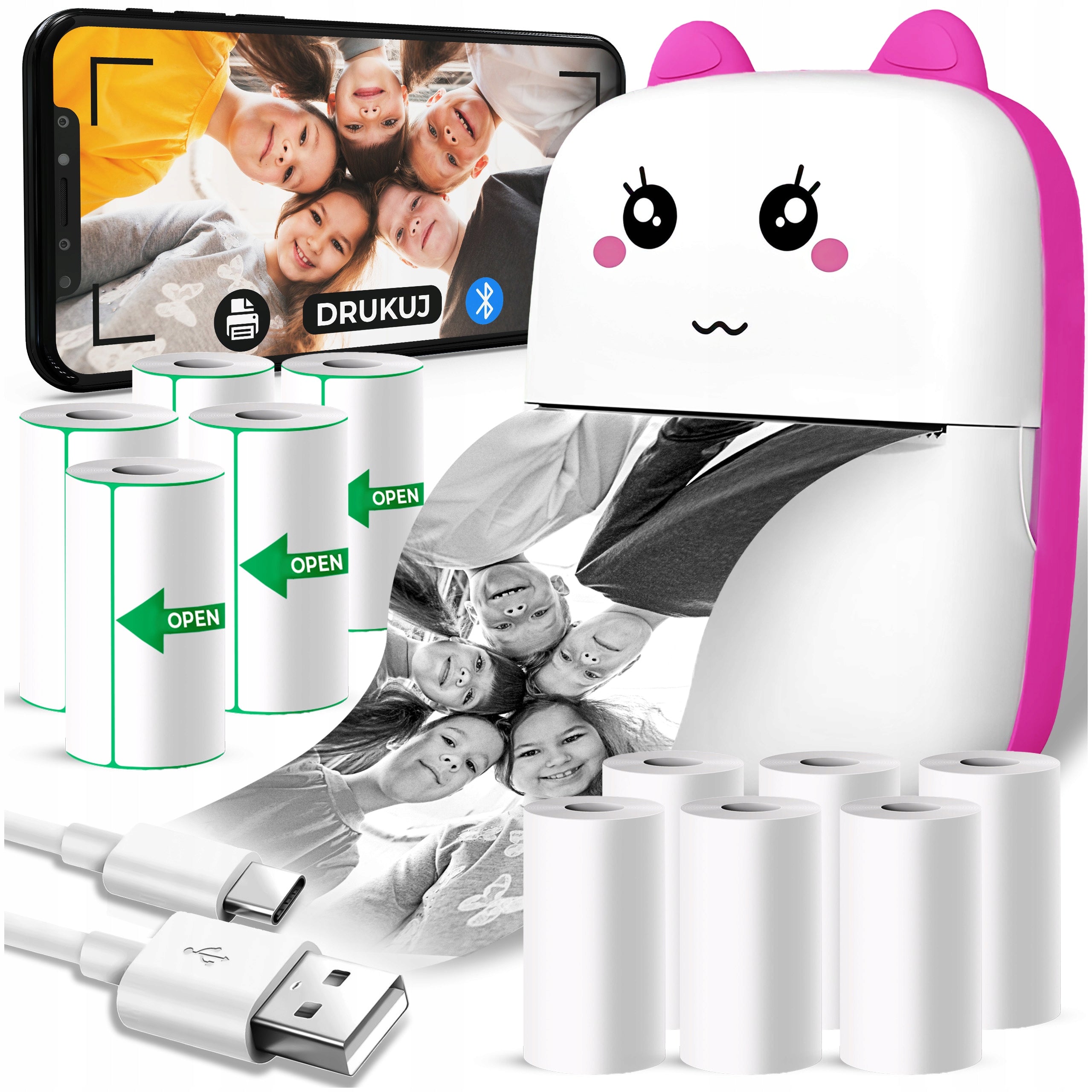 PRINT MINI THERMAL PRINTER MINI CAT FOR STICKER PHOTOS + 11 PCS ROLLS