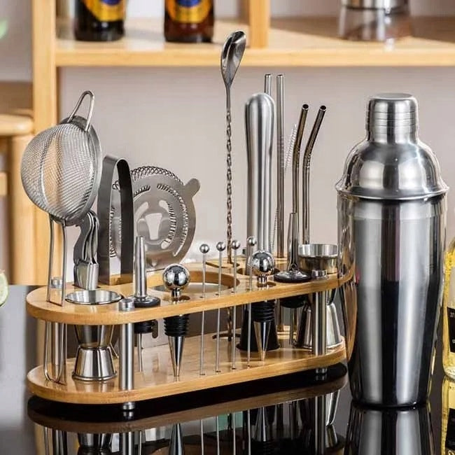 PROFESSIONAL 25IN1 BARTENDING SET FOR SHAKER COCKTAILS 750ML BAMBOO LARGE Packaging status original