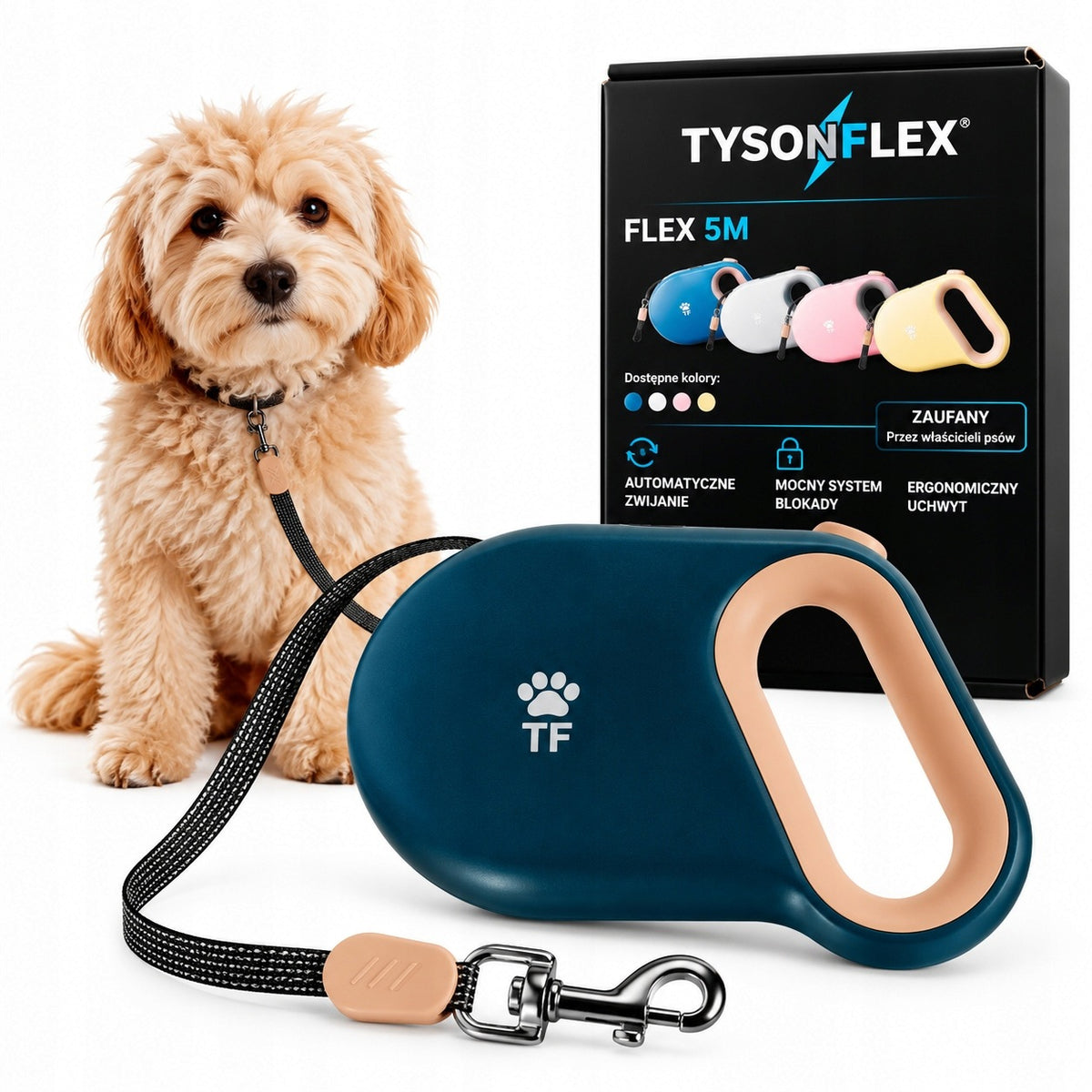 PROFESSIONAL AUTOMATIC LEASH FOR DOG ROLL-UP LOCK UP TO 25 KG 5M BLUE