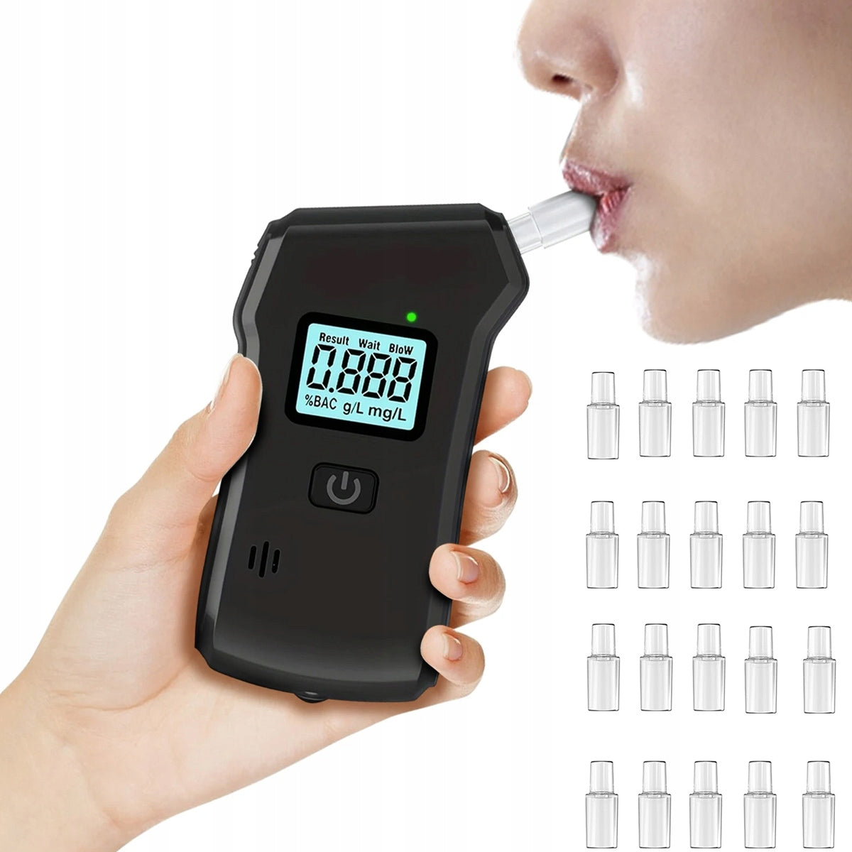 PROFESSIONAL BREATHALYZER + CASE 20 MOUTHPIECES ACCURACY AS POLICE Packaging status original