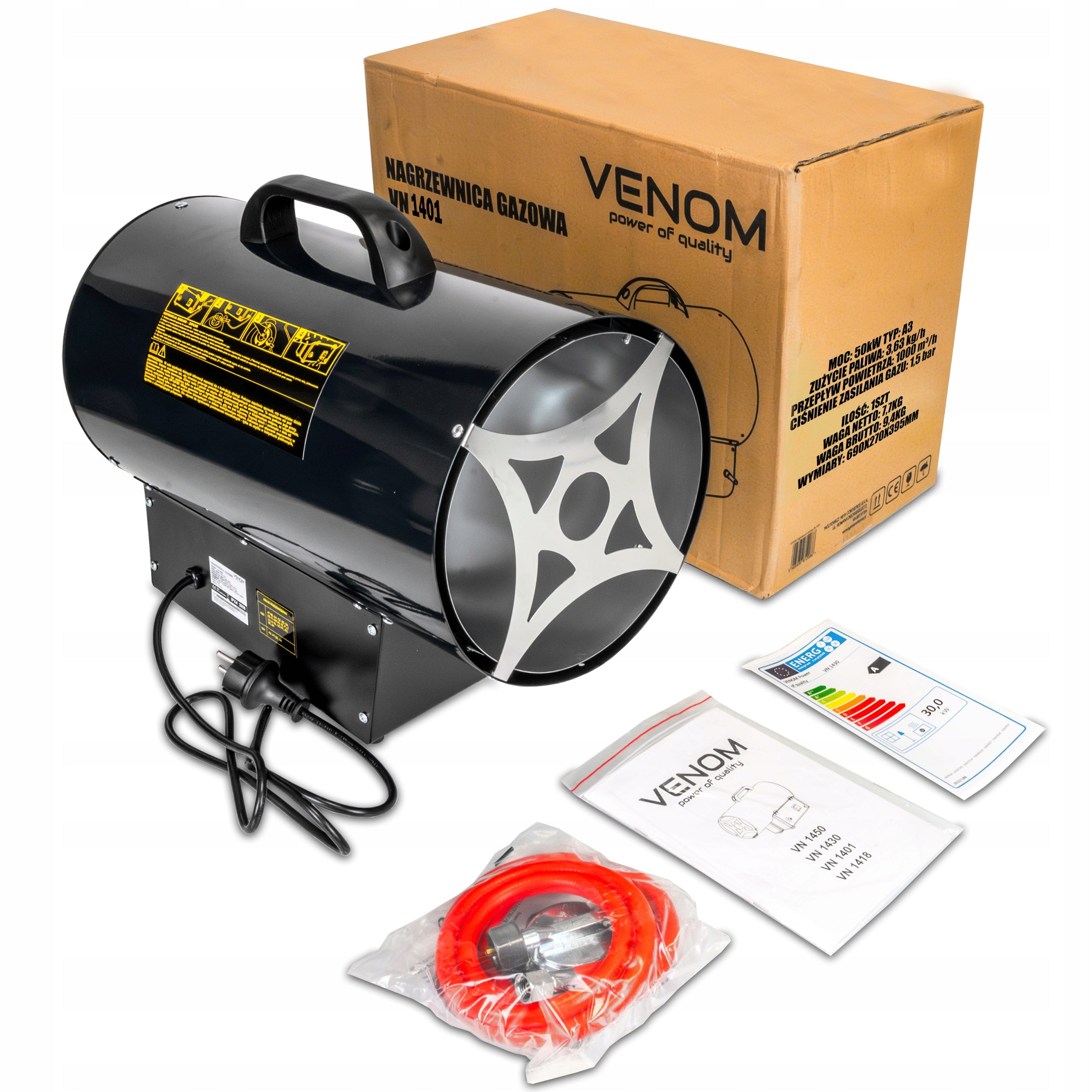 PROFESSIONAL GAS HEATER VENOM VN 1401 30KW ECONOMICAL LPG BLOWER Manufacturer code Nagrzewnica VN 1401
