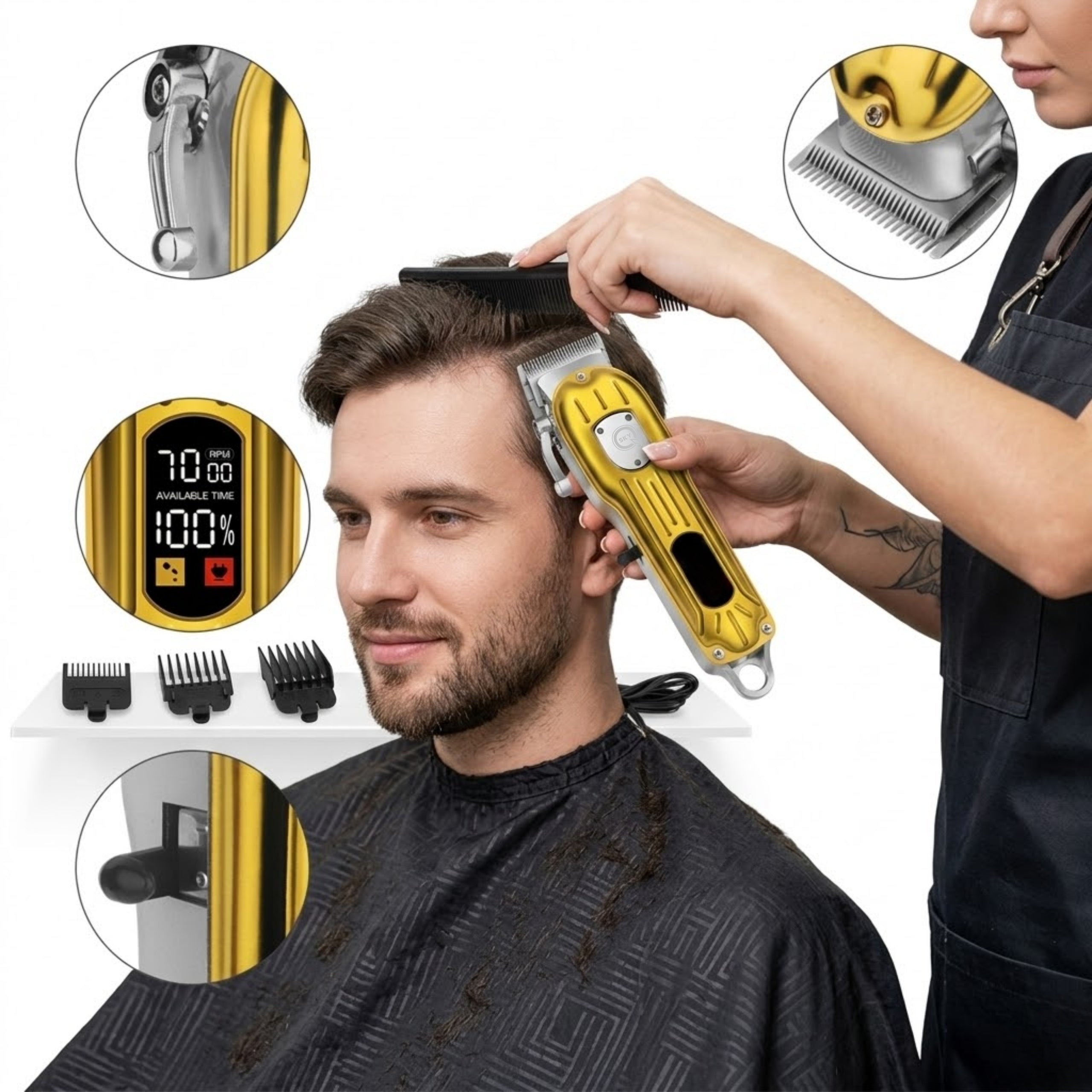 PROFESSIONAL HAIR CLIPPER WIRELESS 8CAPS COMB Packaging status original