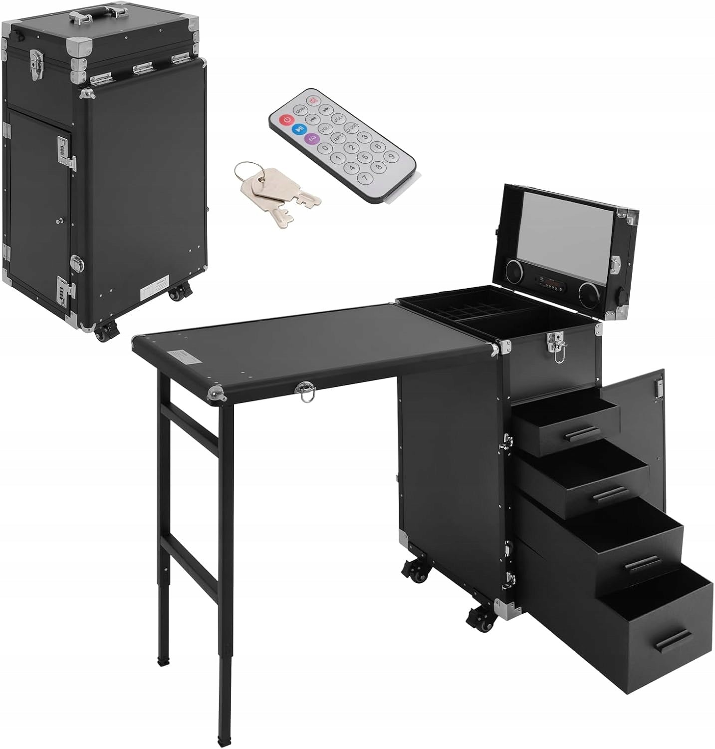 PROFESSIONAL MANICURE TABLE MOBILE FOLDING TRUNK ON WHEELS BLACK