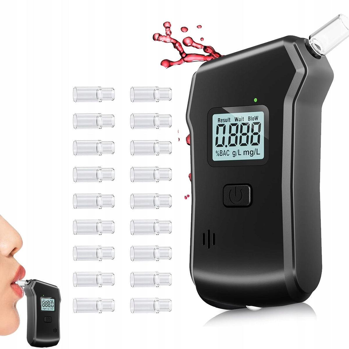 PROFESSIONAL MOUTHPIECE BREATHALYZER PRO ALKOTESTER + MOUTHPIECES 20 PCS