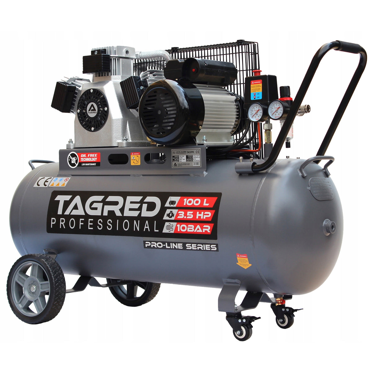 PROFESSIONAL OIL-FREE COMPRESSOR 10 BAR 100L 3T THREE PISTON SUPER STRONG