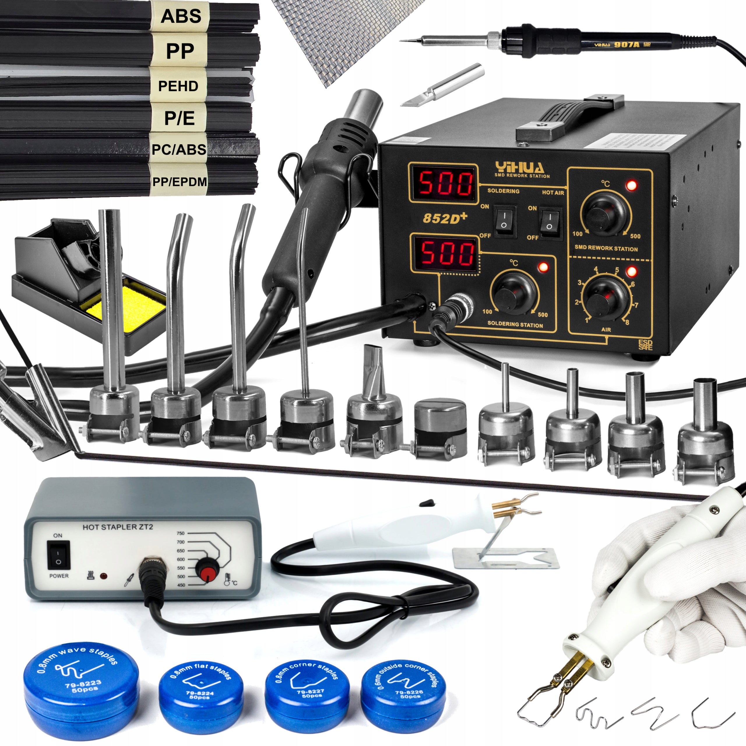 PROFESSIONAL PLASTIC WELDING MACHINE + STAPLER 10x NOZZLES SHOE GROT