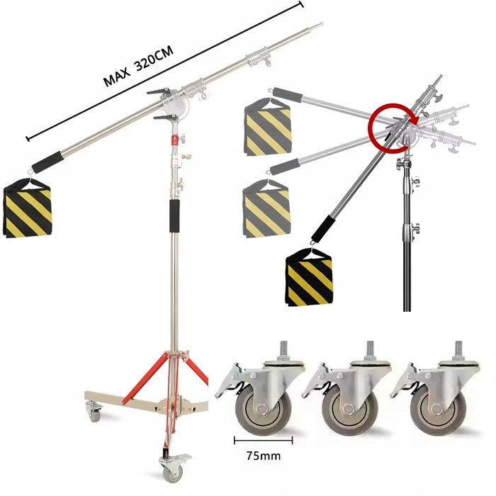 PROFESSIONAL SOLID STEEL CRANE ON WHEELS TRIPOD 320cm BOOM WEIGHT 11KG