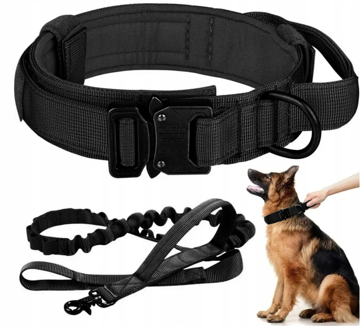 PROFESSIONAL TACTICAL DOG COLLAR METAL BUCKLE STRONG LEASH 48-60 CM XL