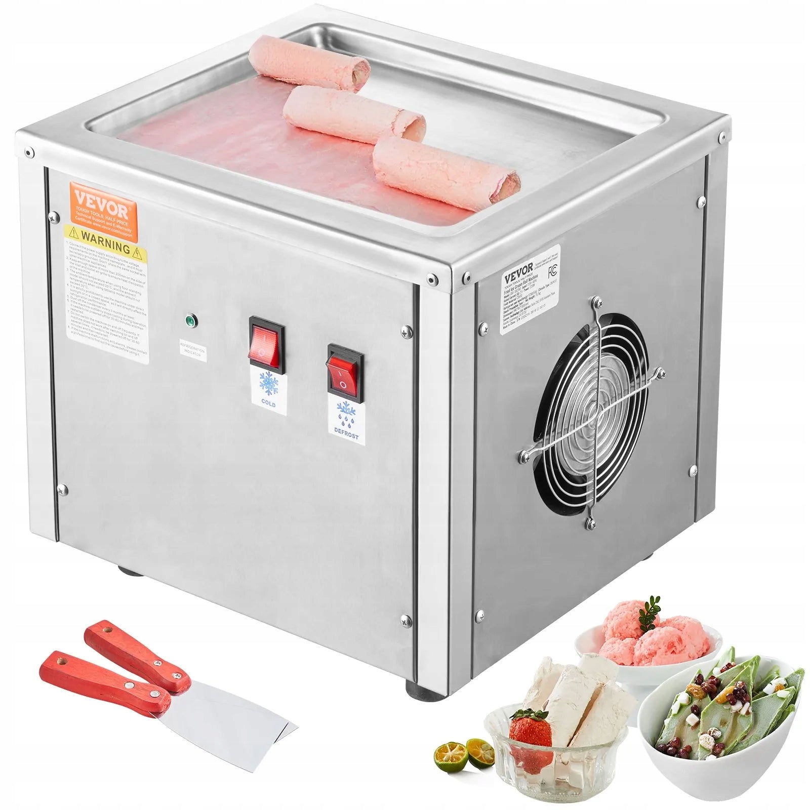 PROFESSIONAL THAI ICE CREAM MAKING MACHINE WITH COMPRESSOR 2 SCRAPERS
