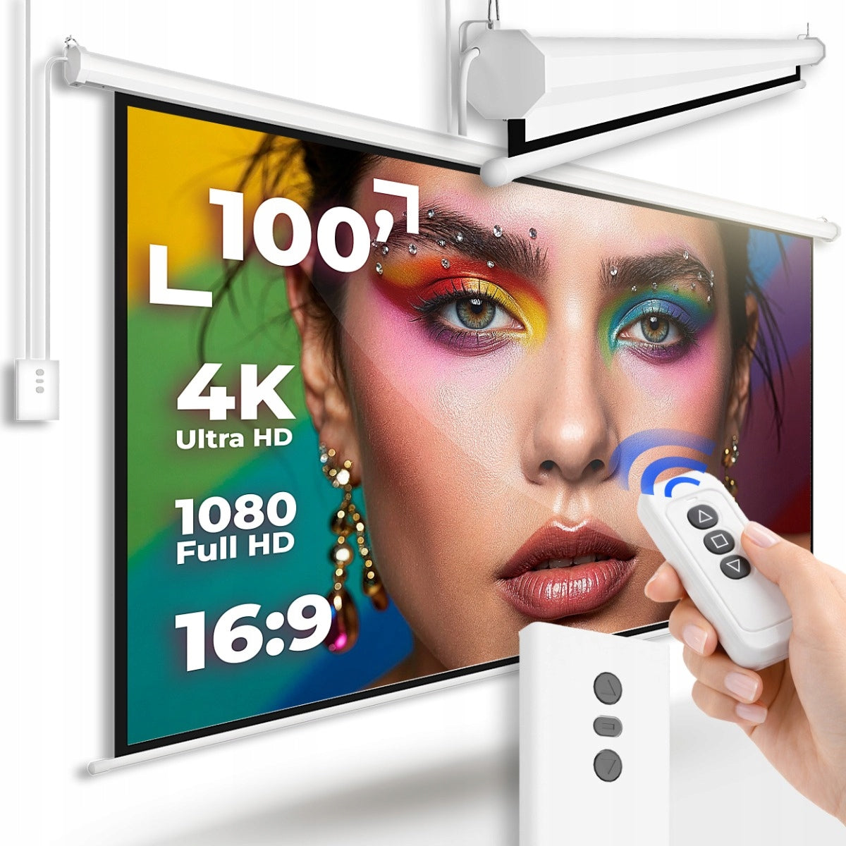 PROJECTION SCREEN 100 INCH 16 9 ELECTRIC HD For WALL PROJECTOR COILED