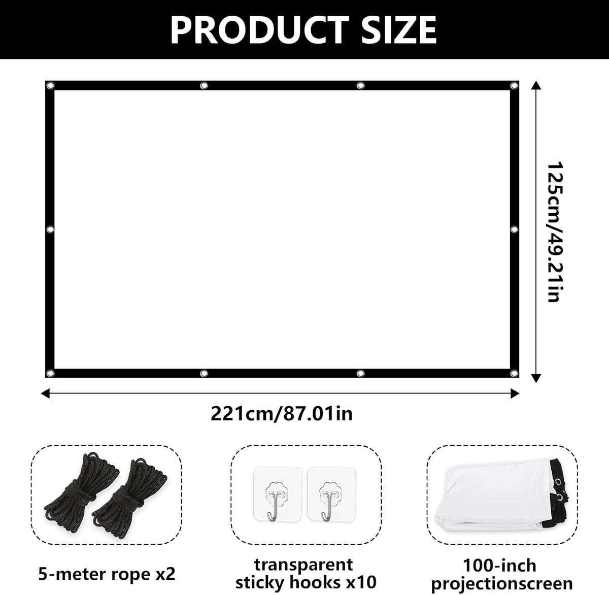 PROJECTION SCREEN 100 INCHES 16:9 FOLDABLE PORTABLE DOUBLE-SIDED Manufacturer code 5908182531587