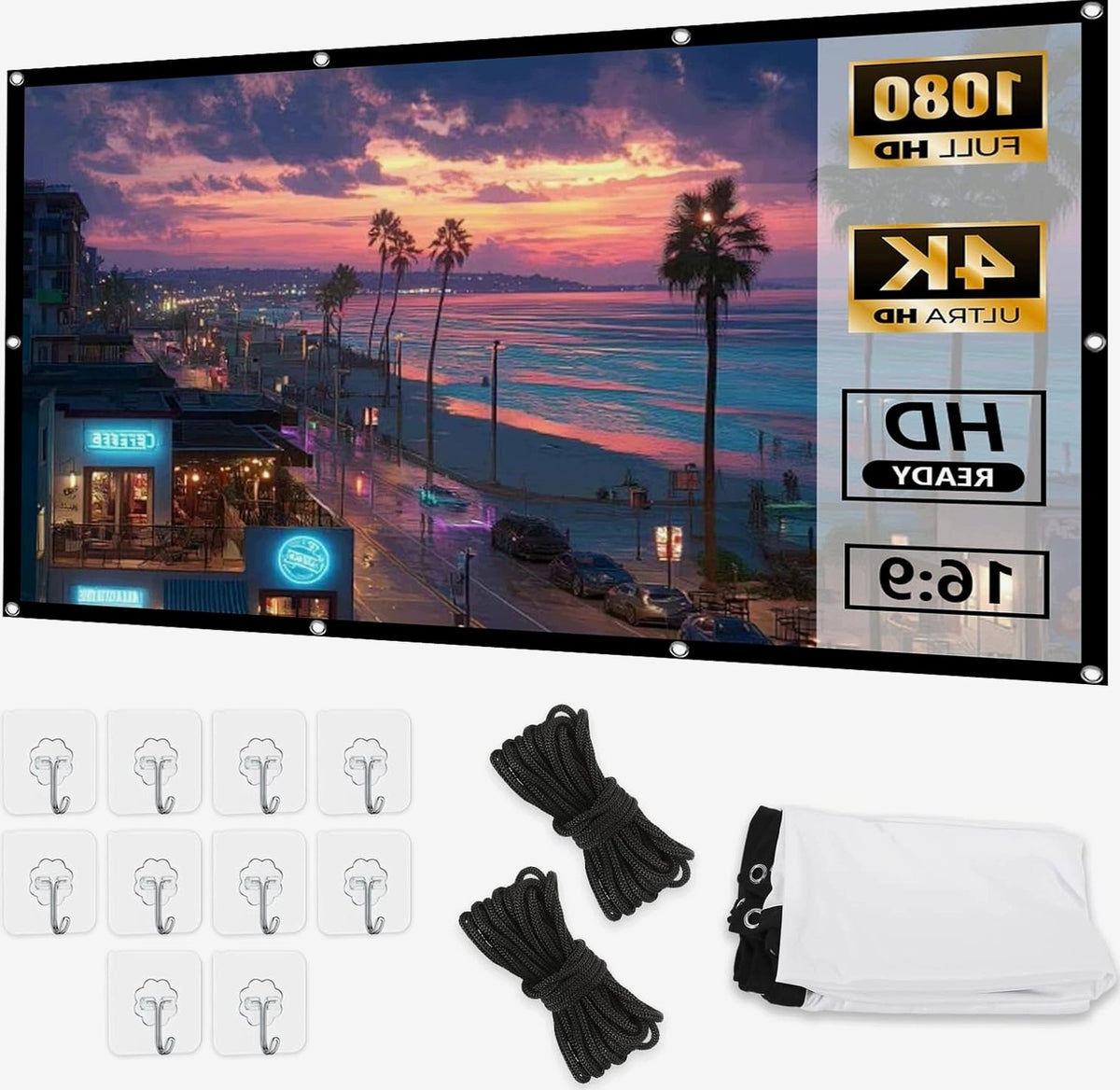 PROJECTION SCREEN 100 INCHES 16:9 FOLDABLE PORTABLE DOUBLE-SIDED