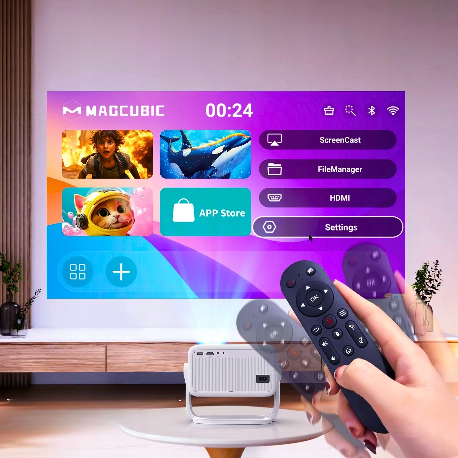 PROJECTOR 4k PROJECTOR Android 14 Full HD1080p 650ANSI Rotary White+E-BOOK Packaging status original