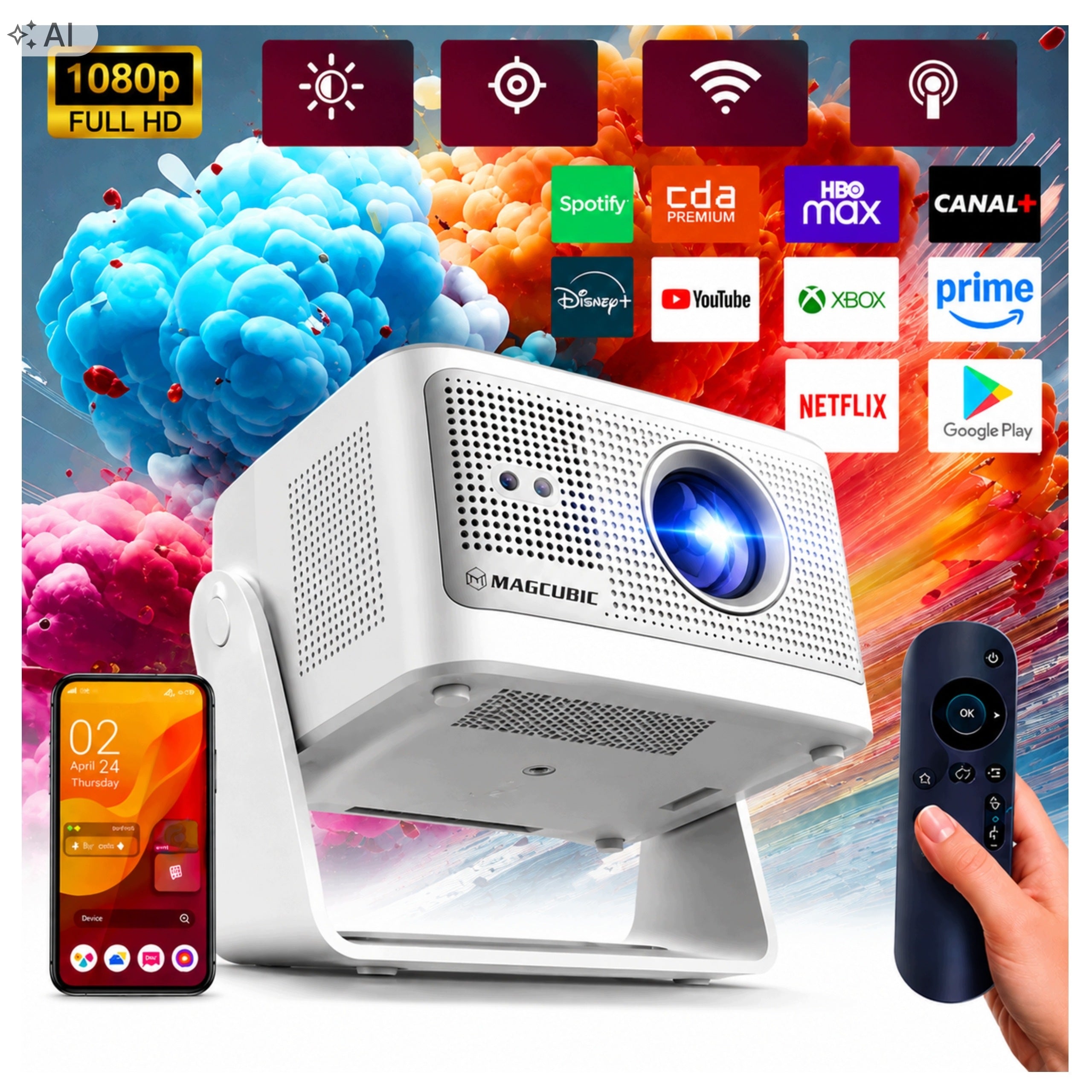 PROJECTOR ANDROID SMART MAGCUBIC HY350MAX ROTATING PORTABLE SET