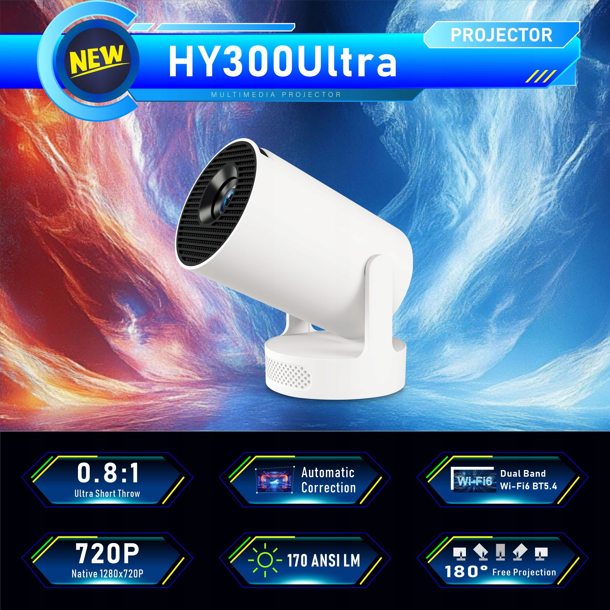 PROJECTOR ANDROID TV 4K WIFI FULL HD PORTABLE SMART SPEAKER Manufacturer code Projektor HY300-4027737462471
