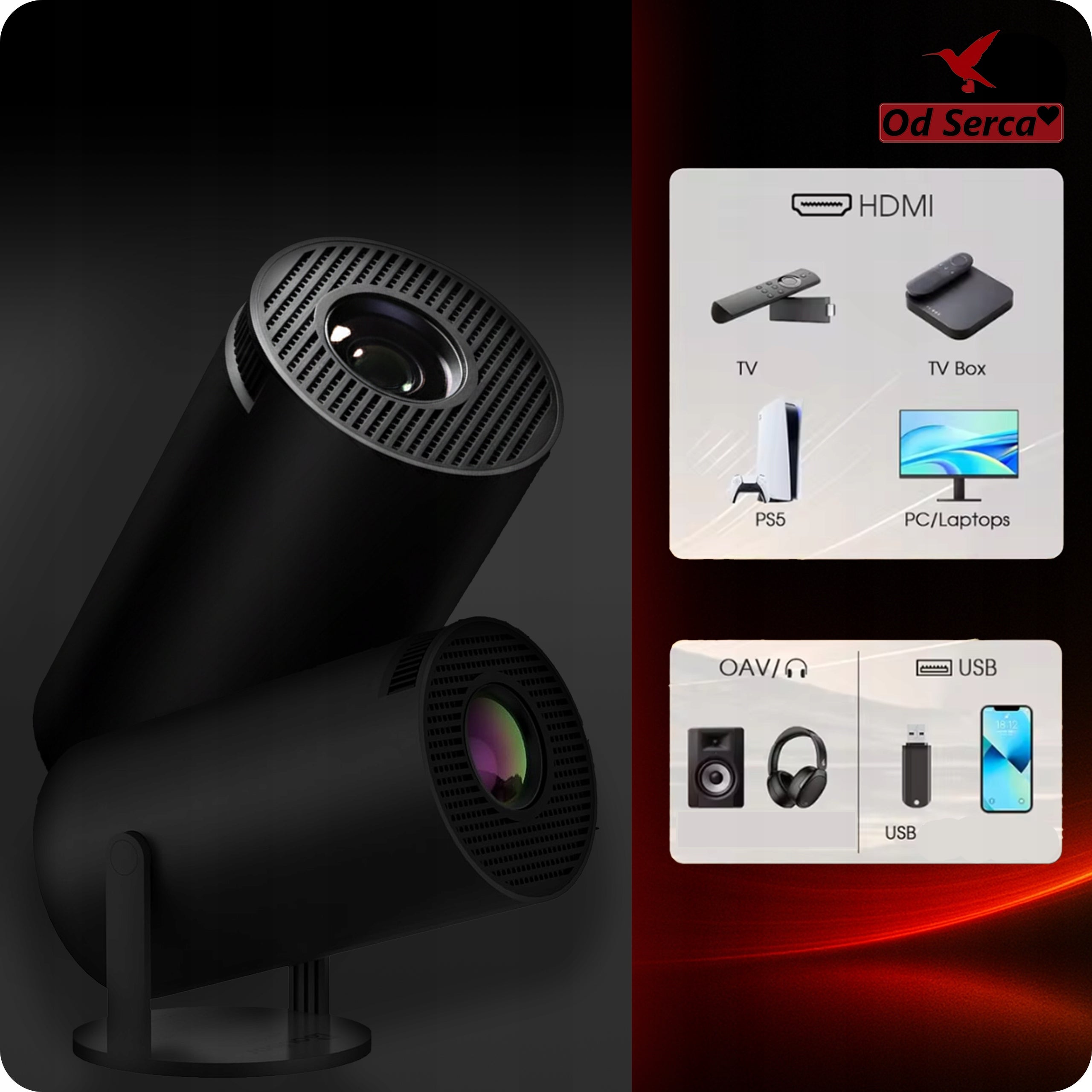 PROJECTOR ANDROID TV WIFI PORTABLE SPEAKER BLACK BLUETOOTH MINI Manufacturer code Projektor OdSerca HY300-720P Czarny Smart