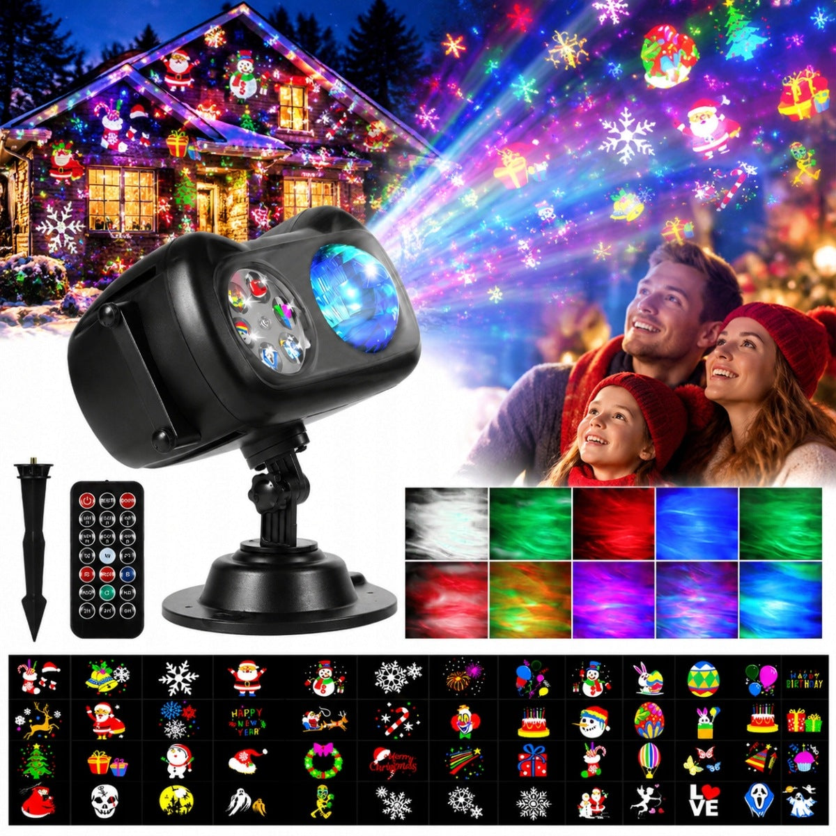 PROJECTOR HAMMERED HERMETIC HALLOWEEN + REMOTE CONTROL 72 DESIGNS CHRISTMAS