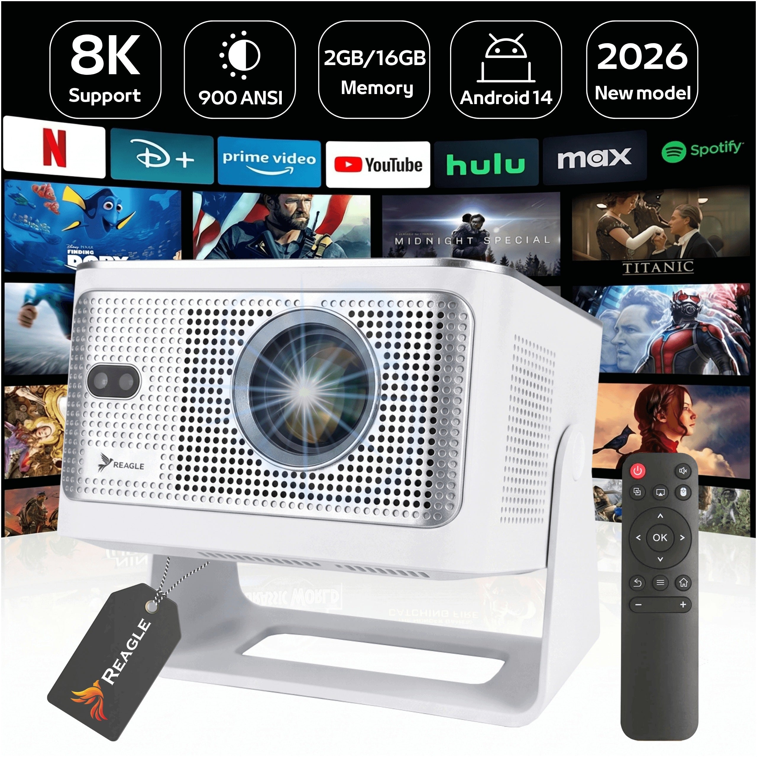 PROJECTOR LED PROJECTOR 900 ANSI 8K 4K 140" ANDROID 14 SMART TV WIFI 6 HDR10