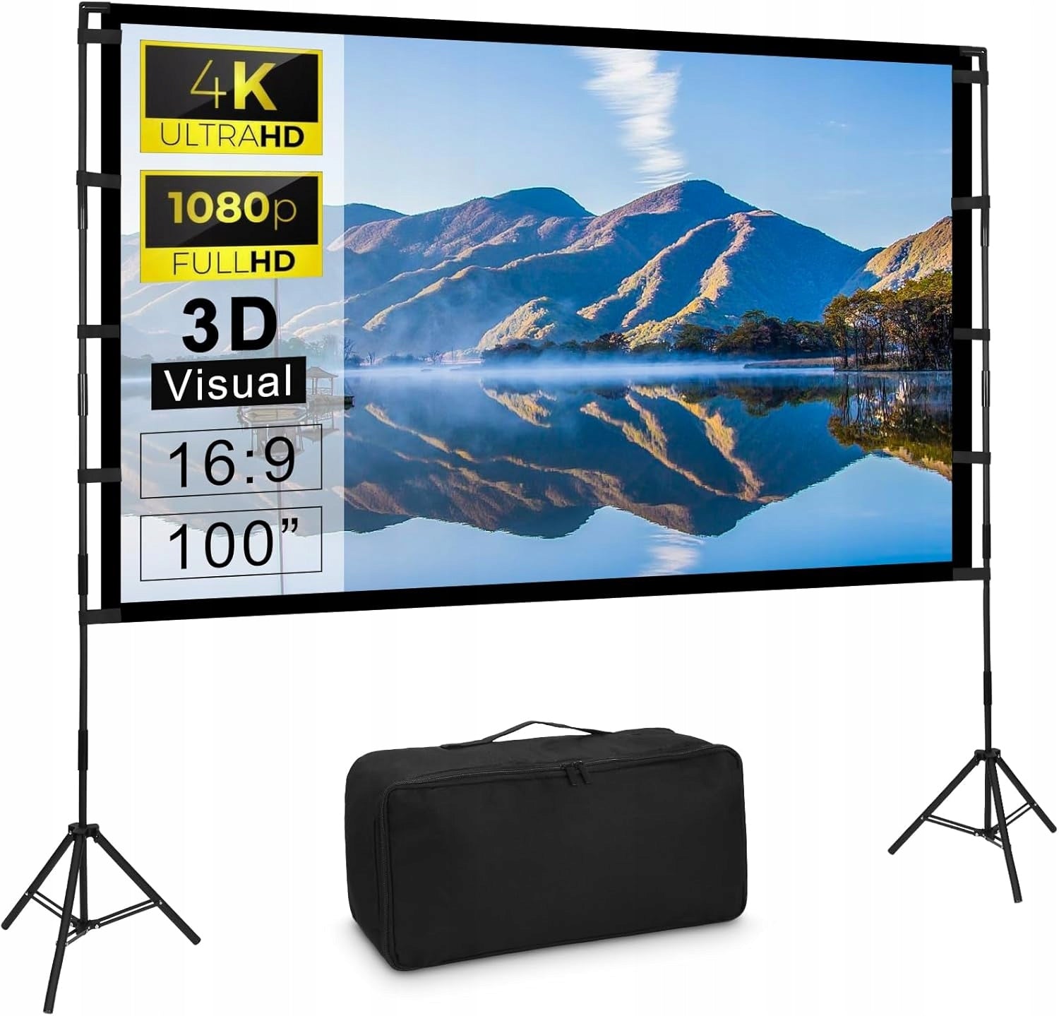 PROJECTOR SCREEN WITH STAND 100 INCH 16:9 4K HD FOR HOME THEATER BACKYARD Packaging status original